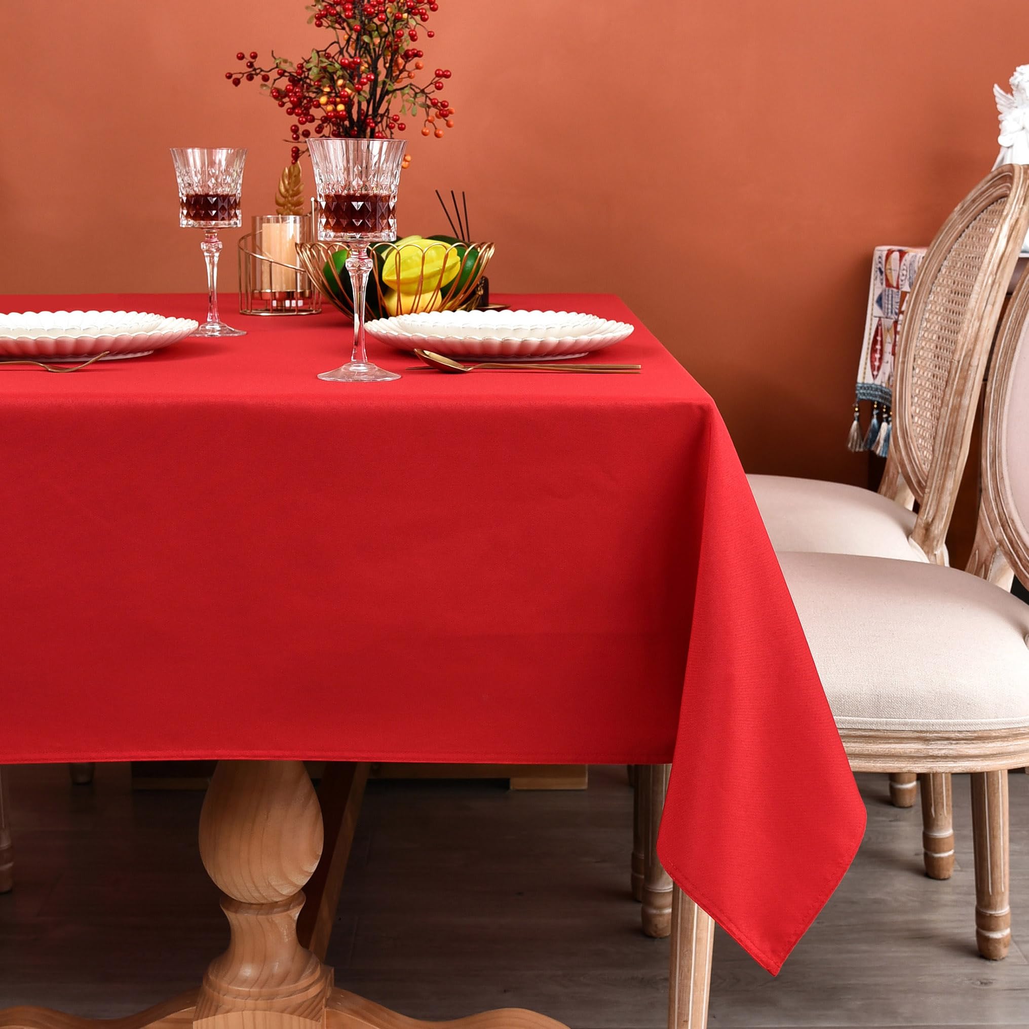 MEANMOY Red 210 GSM Water & Stain Resistant Rectangle Tablecloth for 3 Foot Table - Solid 52 x 70 Inch Rectangular Table Cloth i