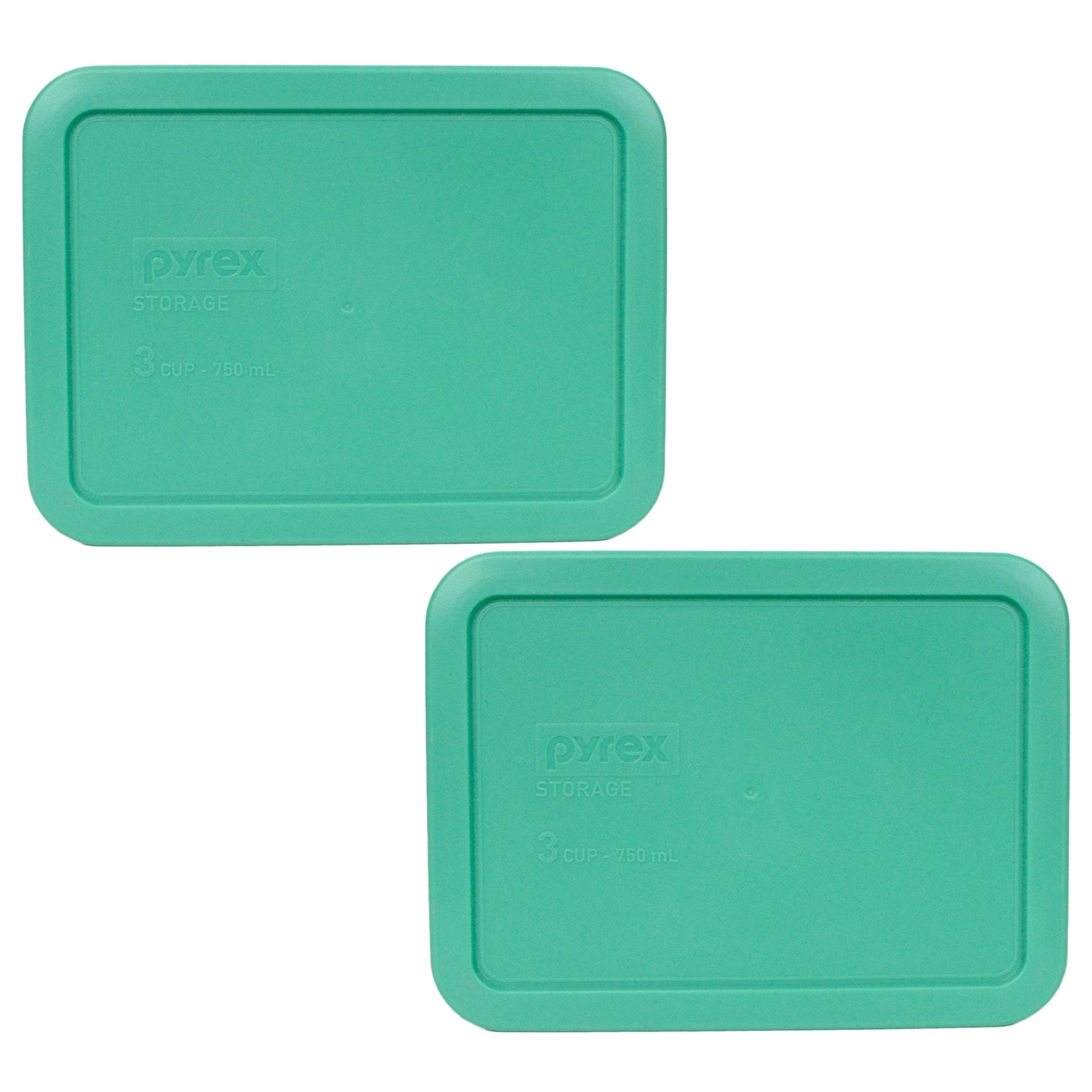 Pyrex 7210-Pc 3 Cup Green Rectangle Plastic Food Storage Lid, Made In Usa - 2 Pack