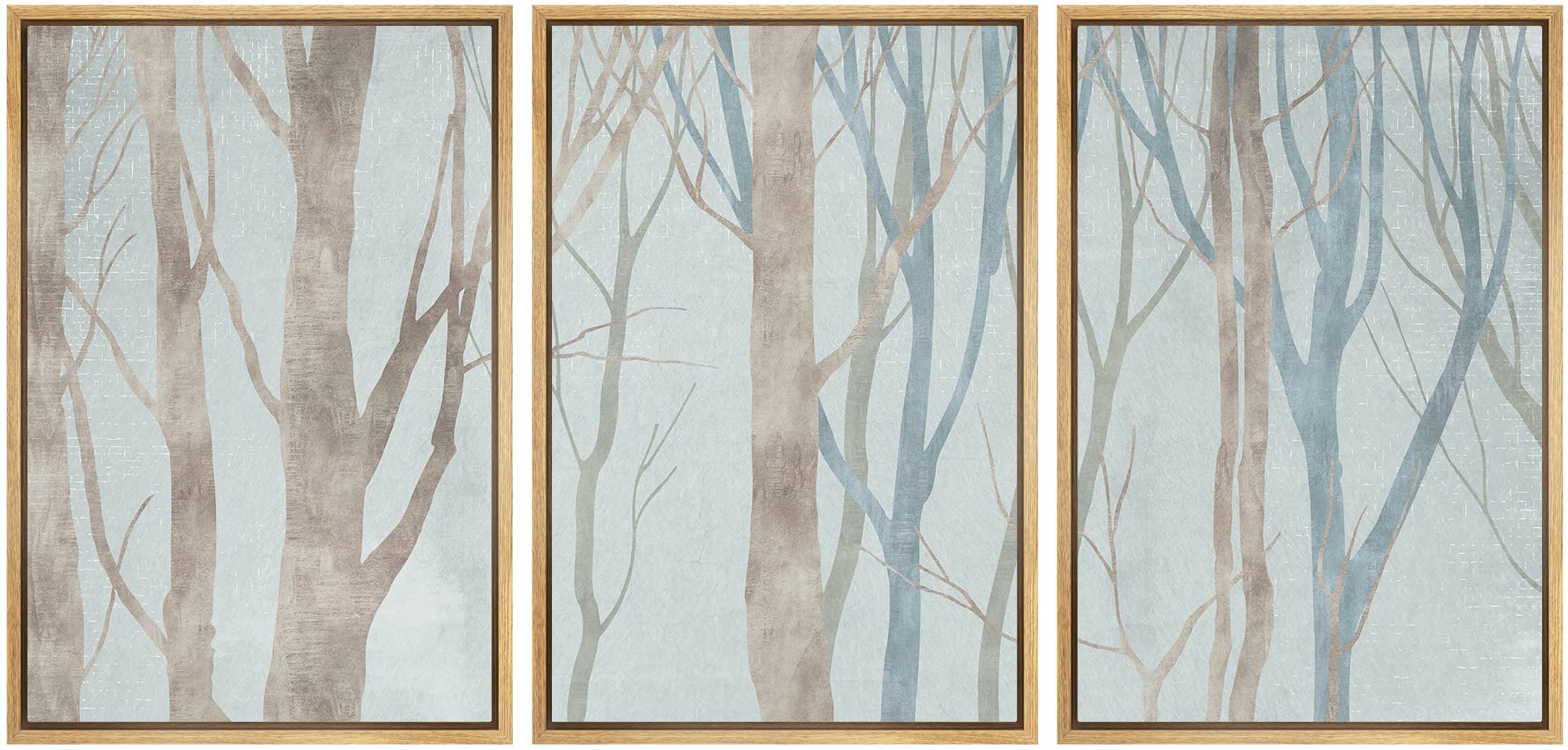 Signwin Framed Canvas Print Wall Art Set Pastel Watercolor Winter Forest Trees Places Country Illustrations Modern Bohemian Scen