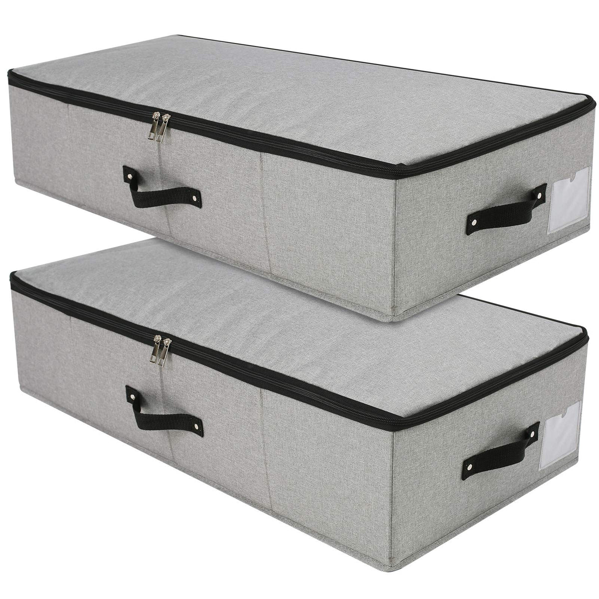2PCS Foldable Under Bed Storage Container with Plastic Support Liner, Handles, Zipper lid, Sweater Pillow Blankets ClothesStorag
