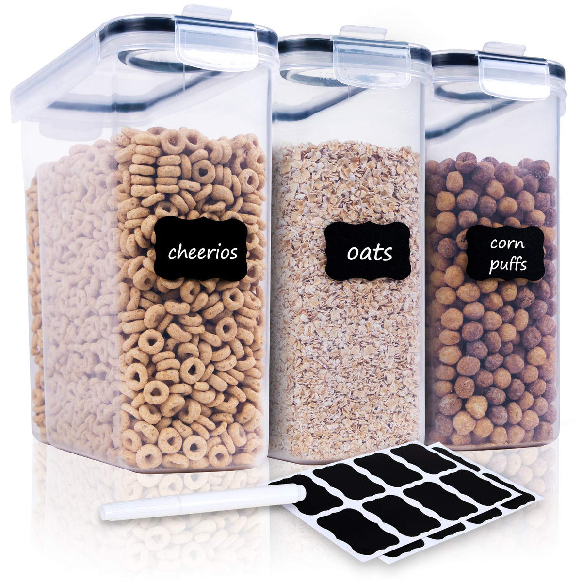 Fooyoo Cereal Containers Storage Set - 3 Piece Airtight Large Dry Cereal Container (135.2Oz), Bpa Free Dispenser Plastic Cereal