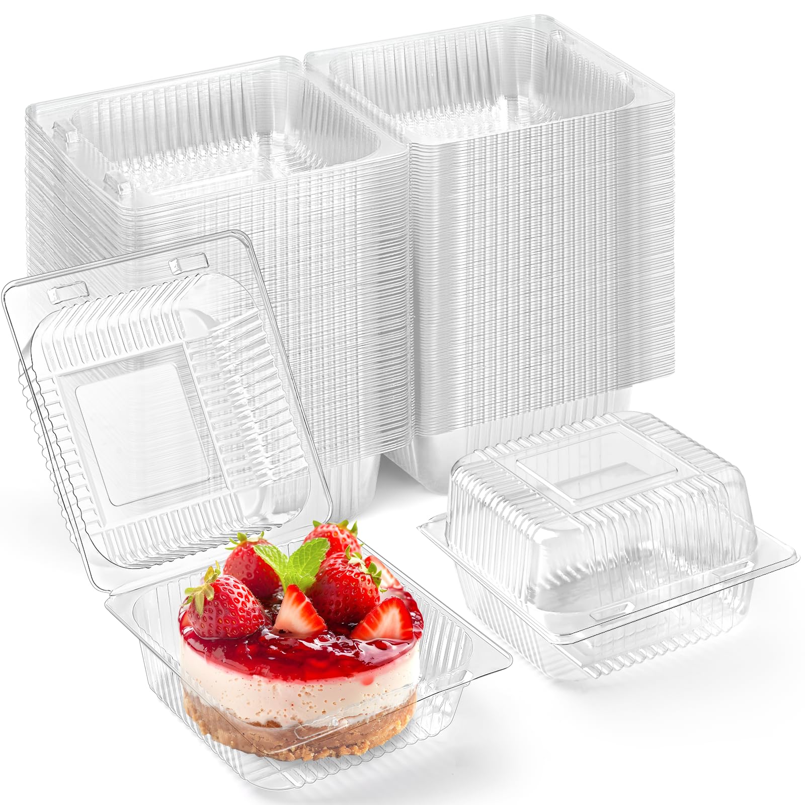Zezzxu Disposable Square Slice Cake Containers with Hinged Lids, 50 Pack