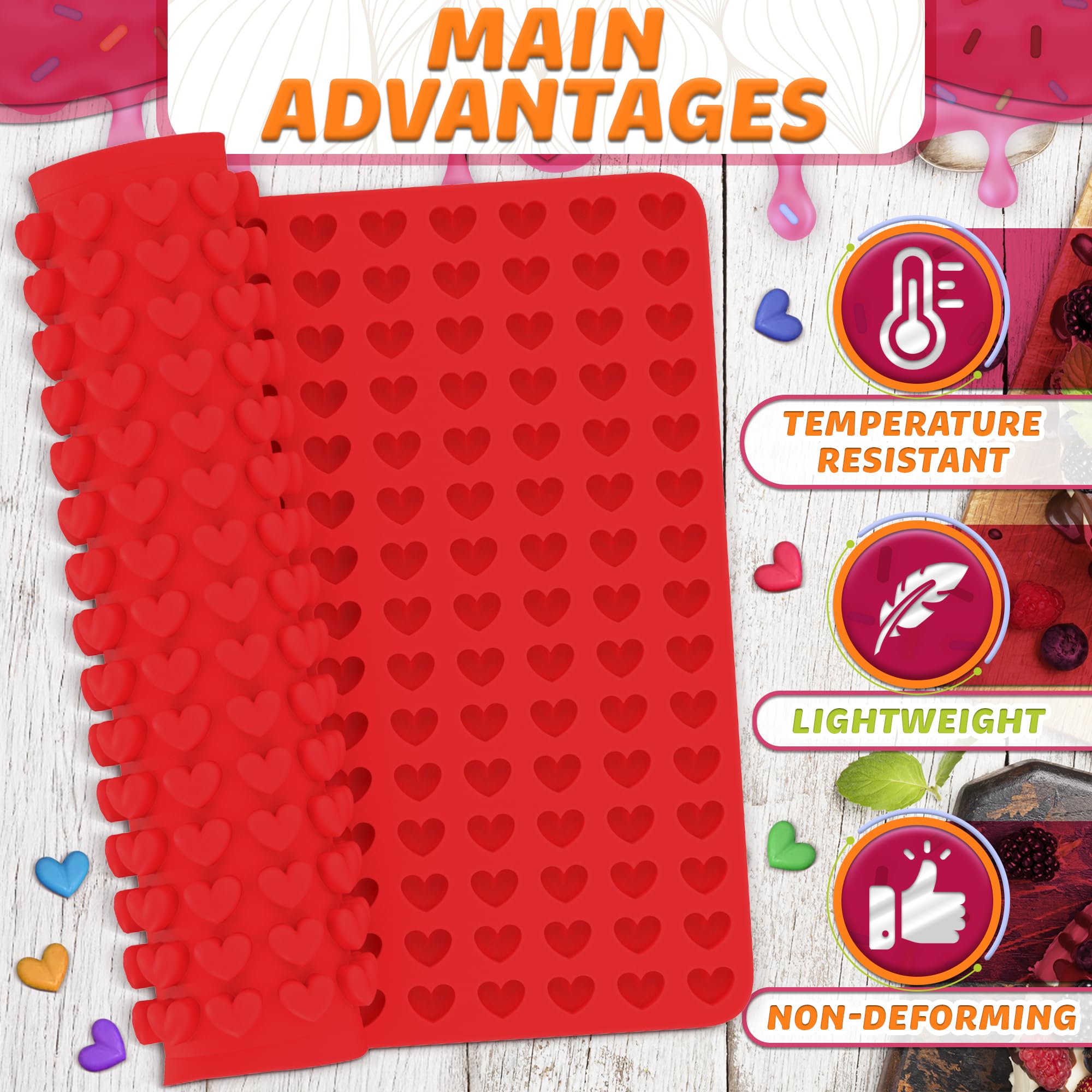 Mini Heart Silicone Mold - Gummies Molds Silicone Mat Mini Hearts Cute Silicone Molds For Candy Baking Mold - 15.4'' X 10.9'' He
