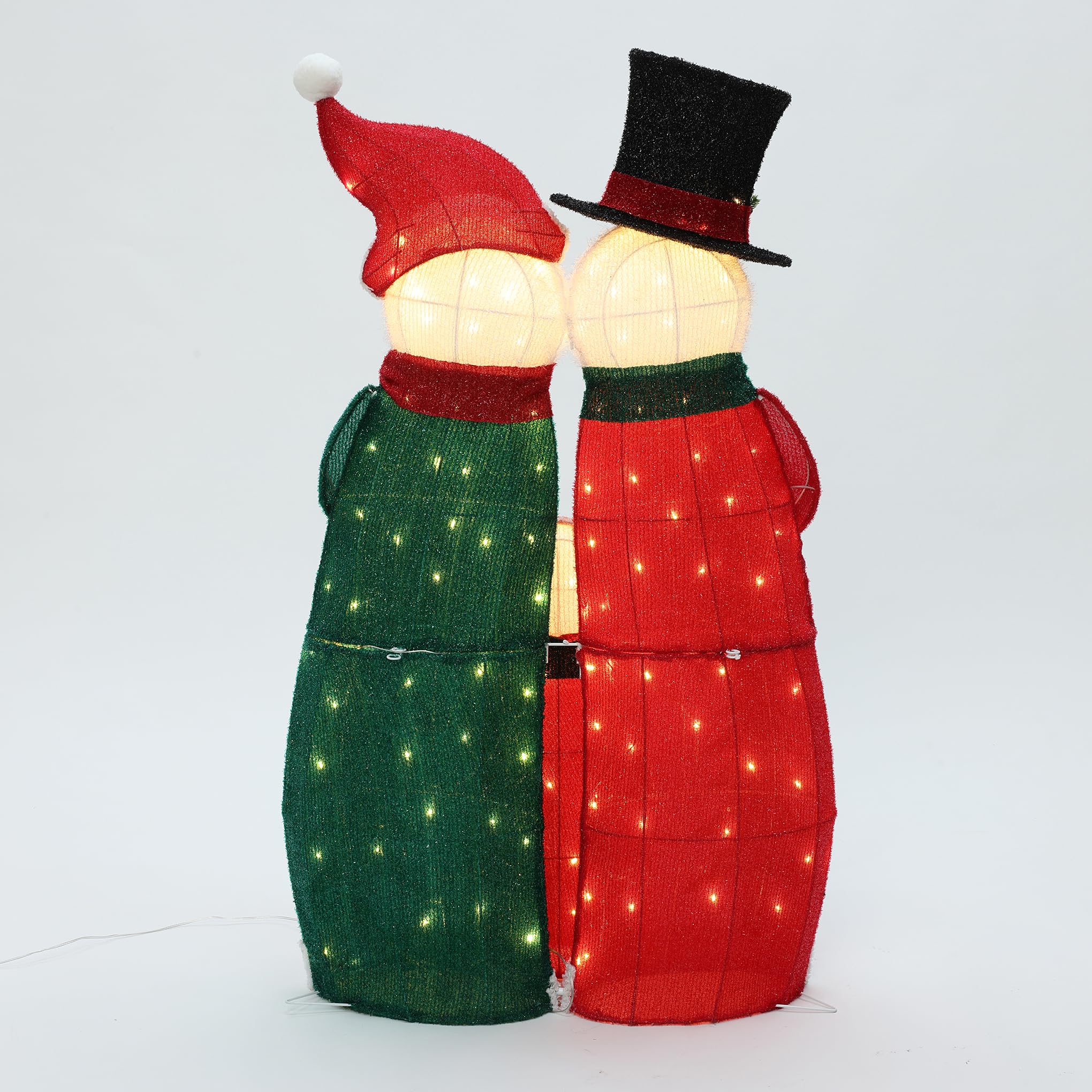 LuxenHome 3FT Lighted Snowman Family Outdoor Decoration, Prelit Joy Snowman with Hat and Scarf, Illuminated Christmas Decoration
