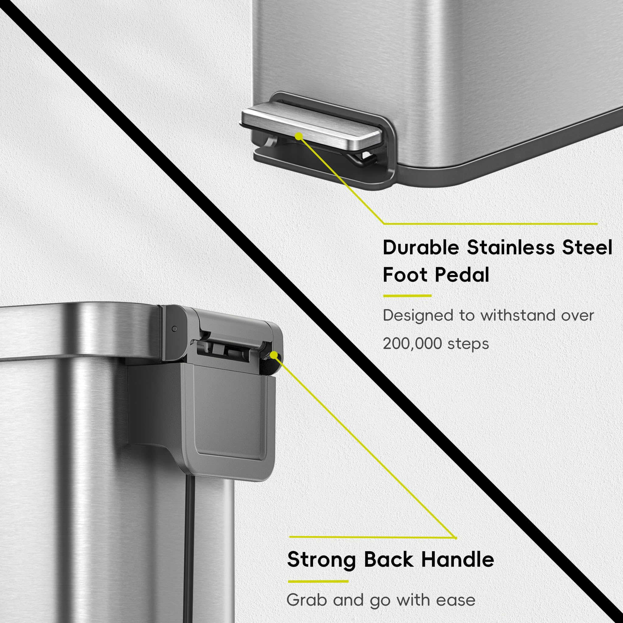 EKO Hudson Slim 50L / 13.2 Gallon Kitchen Trash Can with Lid, Stainless Steel Step Garbage Can for Kitchen or Home, Space-Saving