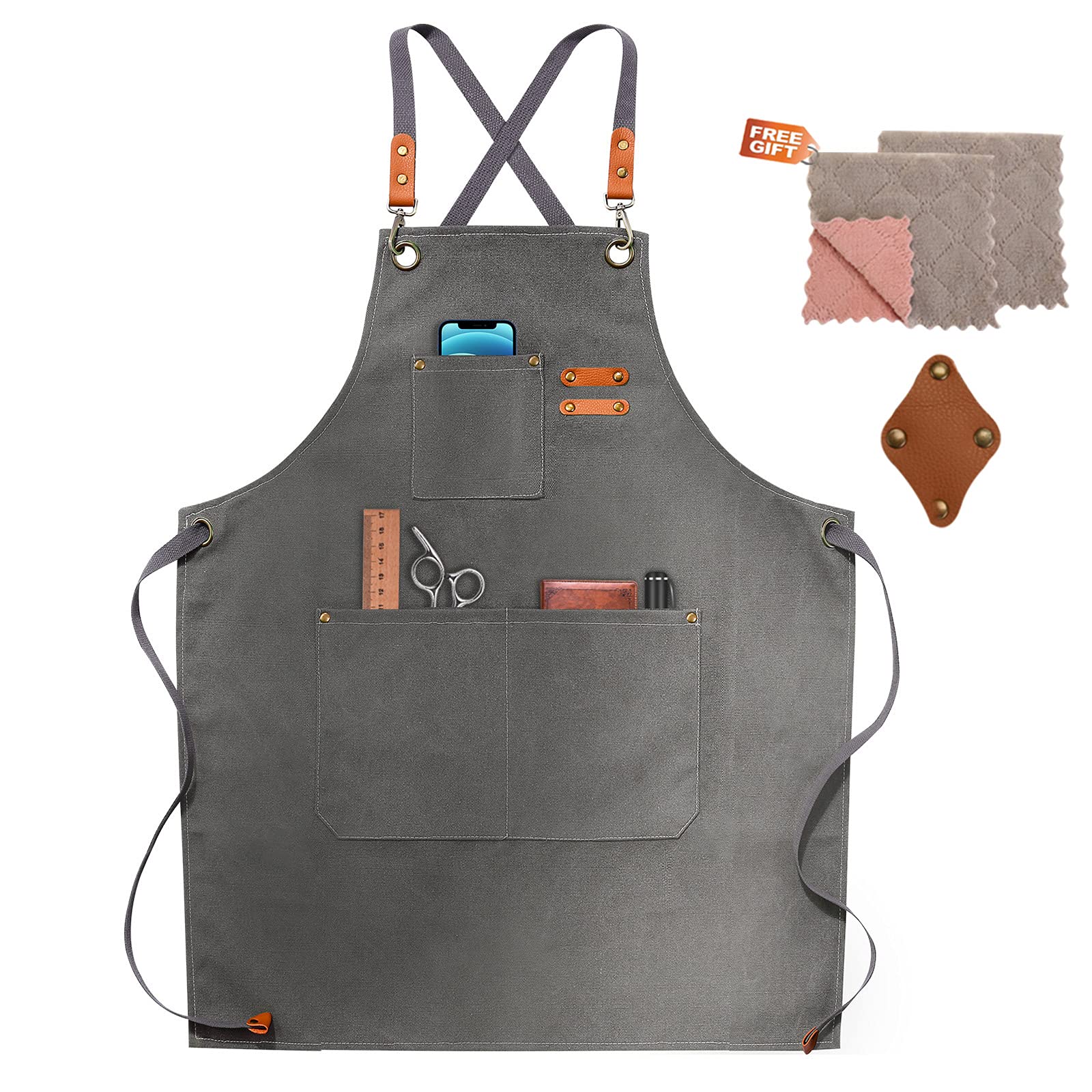 Zomao Chef Apron, Apron For Men Women With Adjustable Straps Cotton Canvas Cross Back Adjustable Apron With Pockets For Women An