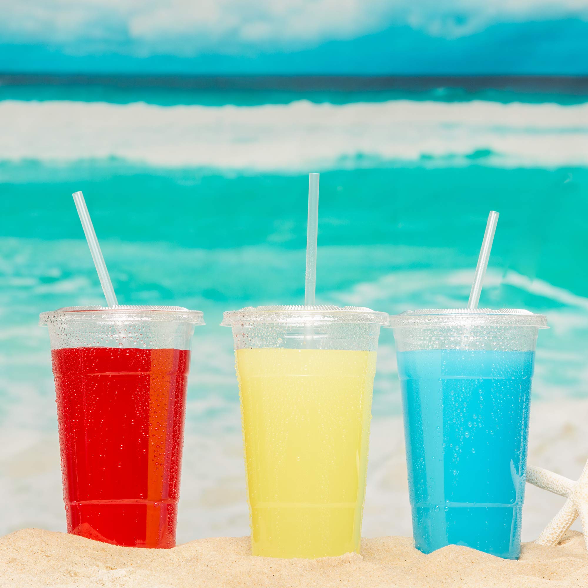 Quiddity Ware 100 Sets (16Oz) Disposable Crystal Clear Plastic Cups With Flat Lids And Straws