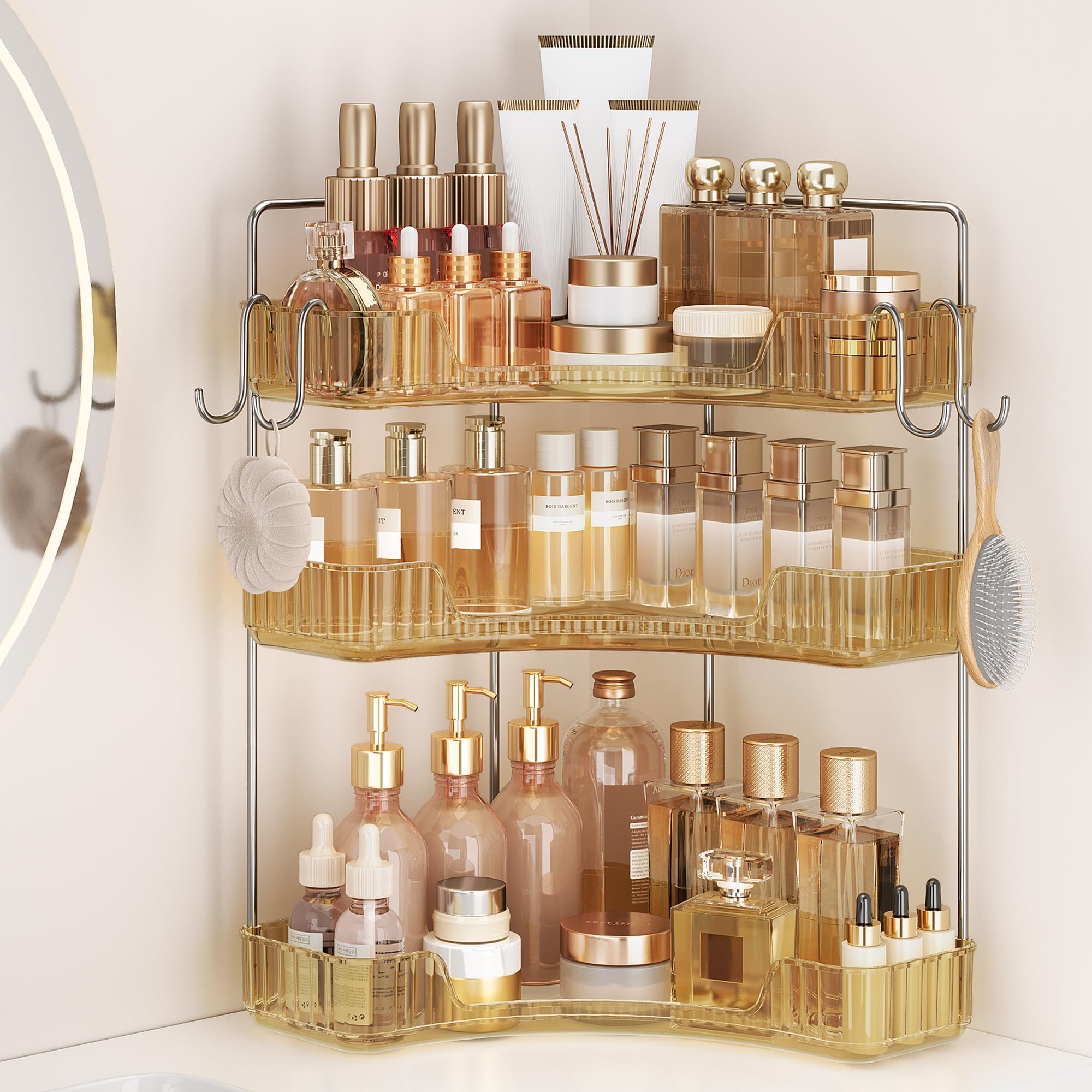Kinkota 3 Tiers Bathroom Corner Organizer (Gold, 3-Tier)