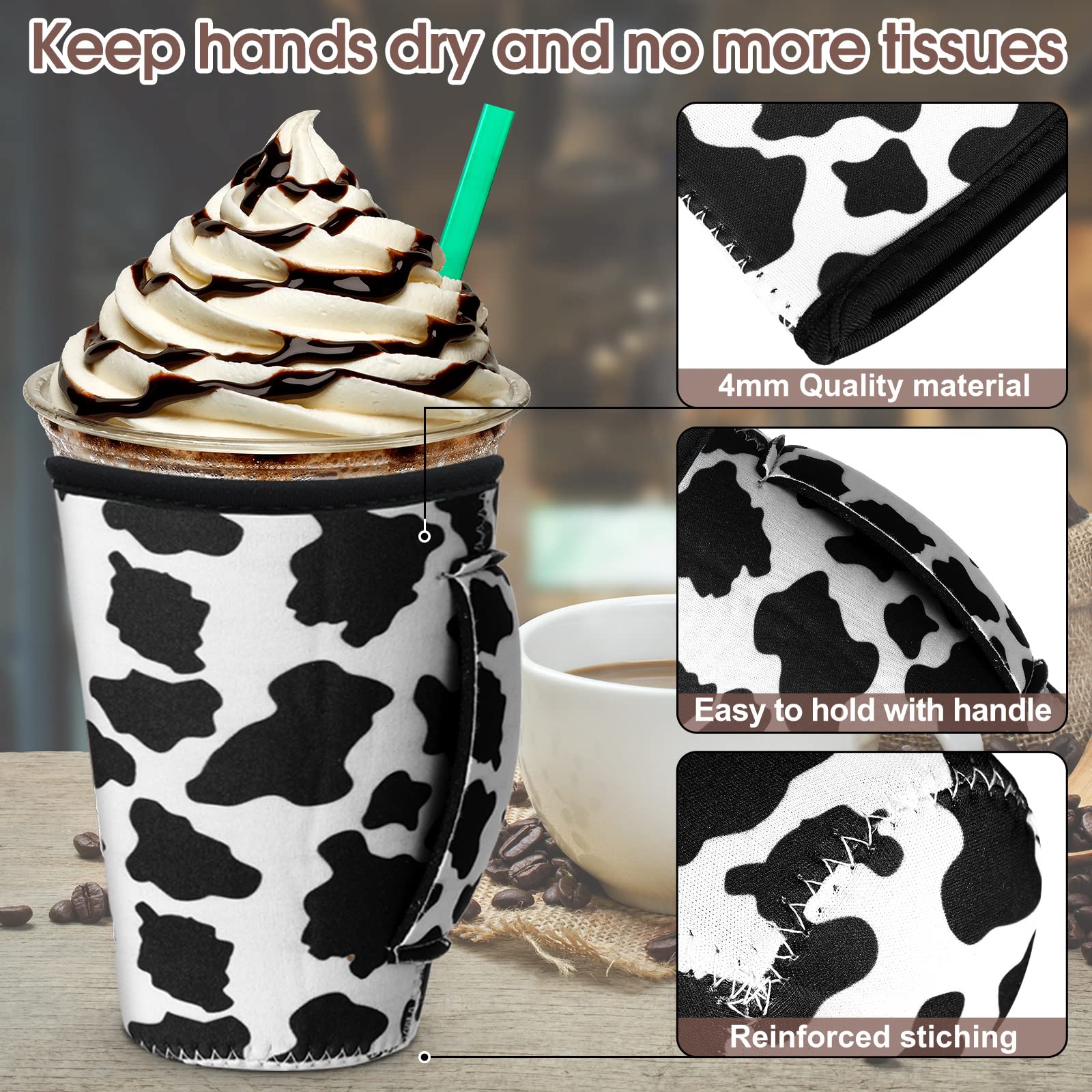 30 Pcs Reusable Iced Coffee Sleeve For Cold Beverages Cups Reusable Neoprene Insulator Cup Sleeve With Handle Neoprene Holder Su