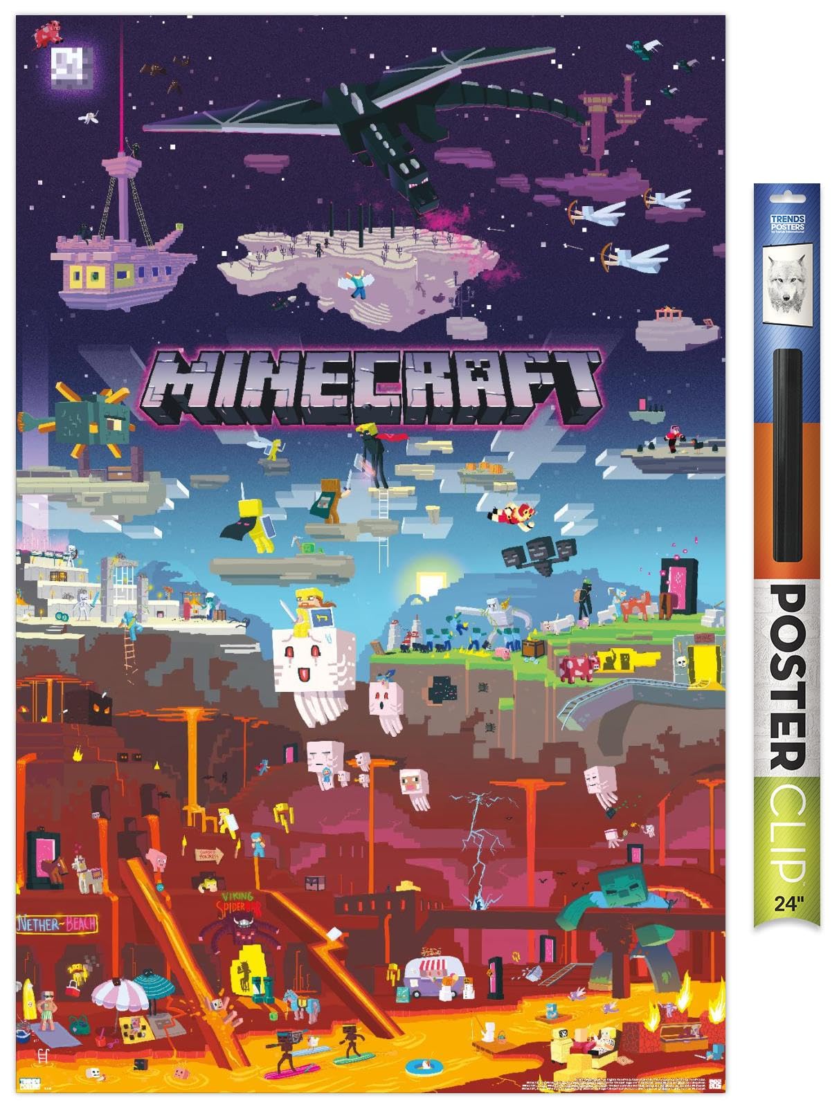 Trends International Minecraft - World Beyond Wall Poster, 22.375'' X 34'', Premium Poster & Clip Bundle