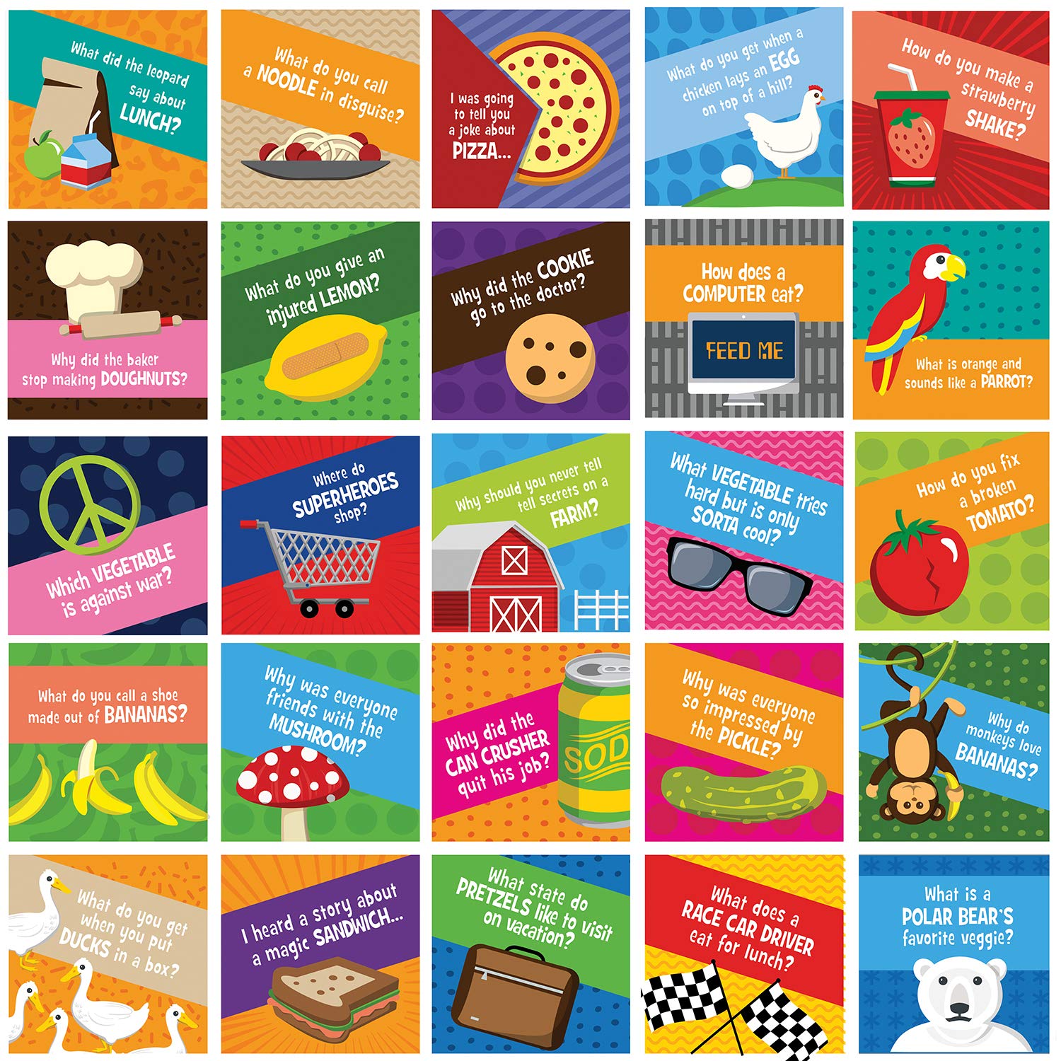 Canopy Street Illustrated Lunch Box Jokes For Kids / 3.5'' X 3.5'' 60 Funny Food Jokes/Silly Lunch Notes