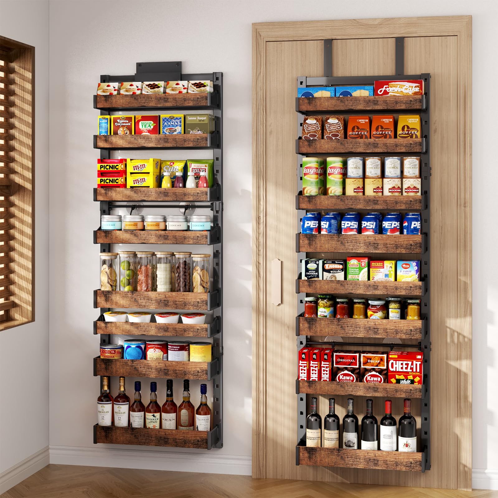 8Tier Over The Door Pantry Organizer, HeavyDuty Metal Wall Mount or Hanging Spice Rack, behind the door storage Shelves with A