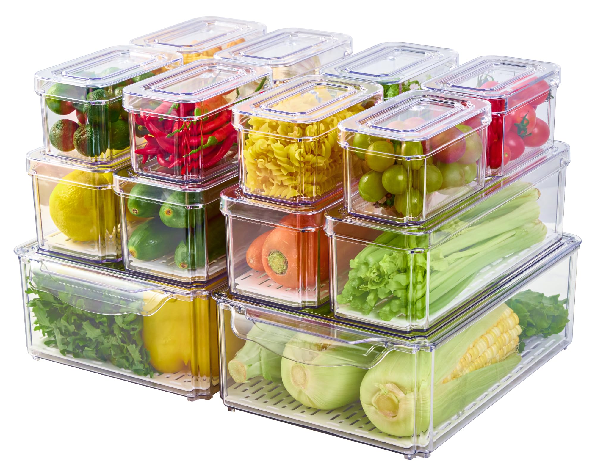 Jollypack 14 Pack Fridge Organizers, Refrigerator Organizer Bins With Lids, Bpa Free Stackable Fruit Storage Containers For Frid