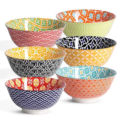 Metahom Ceramic Cereal Bowls  23 Oz Colorful Soup Bowls  Deep Porcelain Bowl Set for Salad  Dessert  Pasta  Ice Cream Set of 6