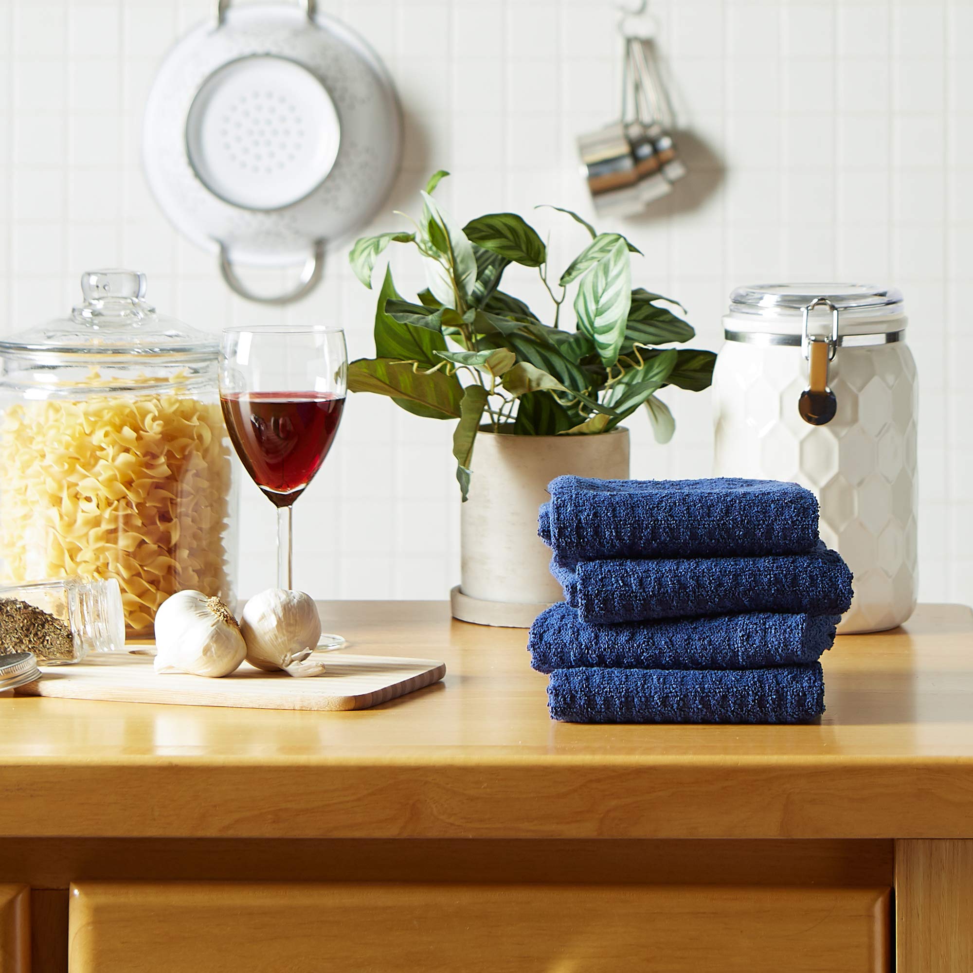 Dii Basic Terry Collection Waffle Dishtowel Set, 15X26, Solid Nautical Blue, 4 Piece