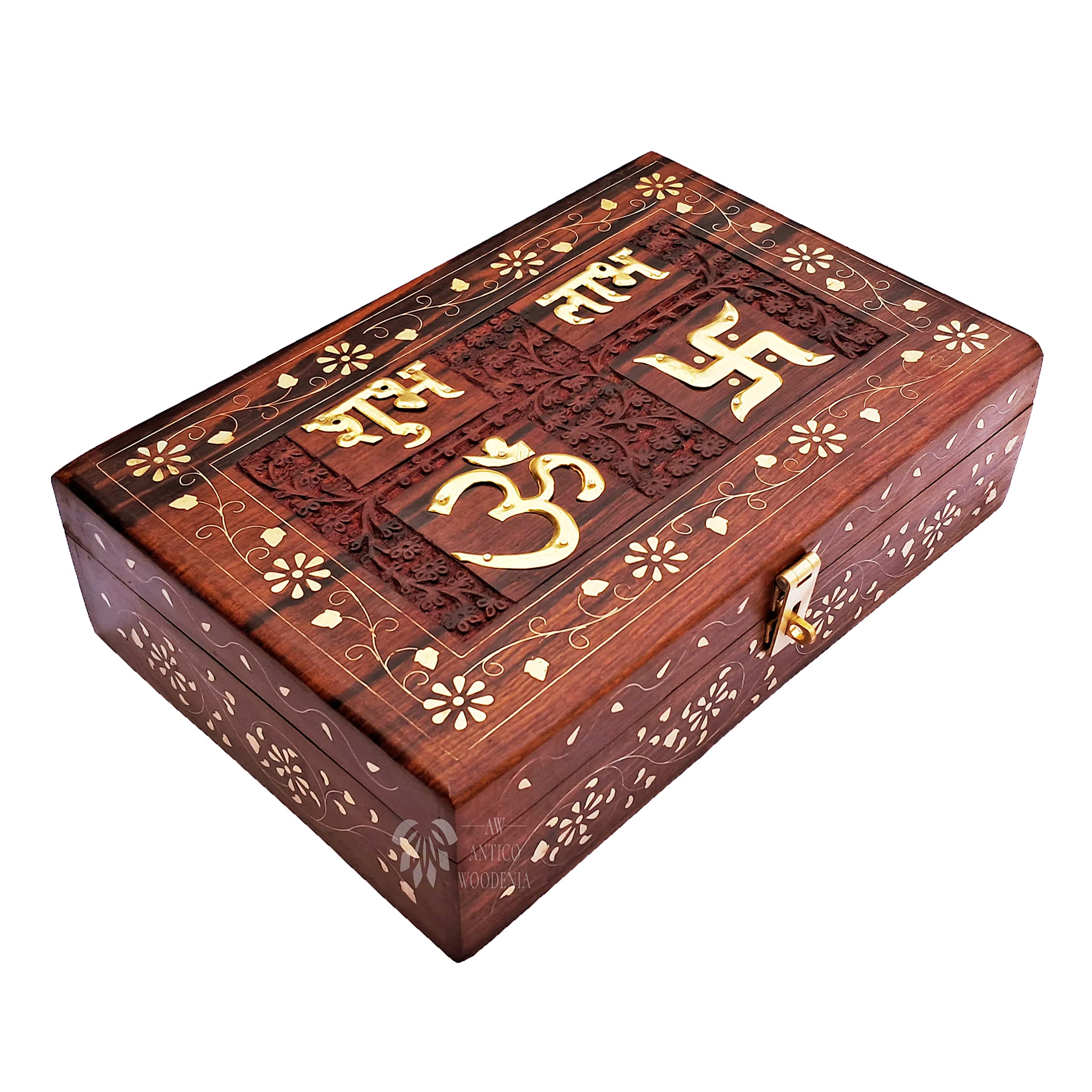 FORESTIS GALLINARIA Exquisitely Hand Brass-Filled Wooden OM Box for Good Luck| Jewellery Box| Handmade Decorative Case| Kit (12x