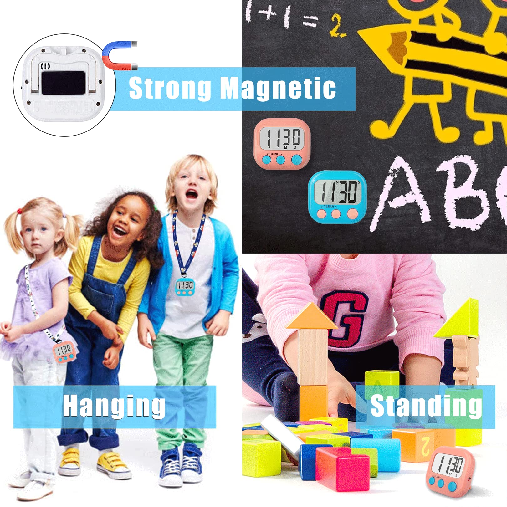 Classroom Timers for Teachers Kids Large Magnetic Digital Timer Teacher Supplies 12 Pack-Blue Pink