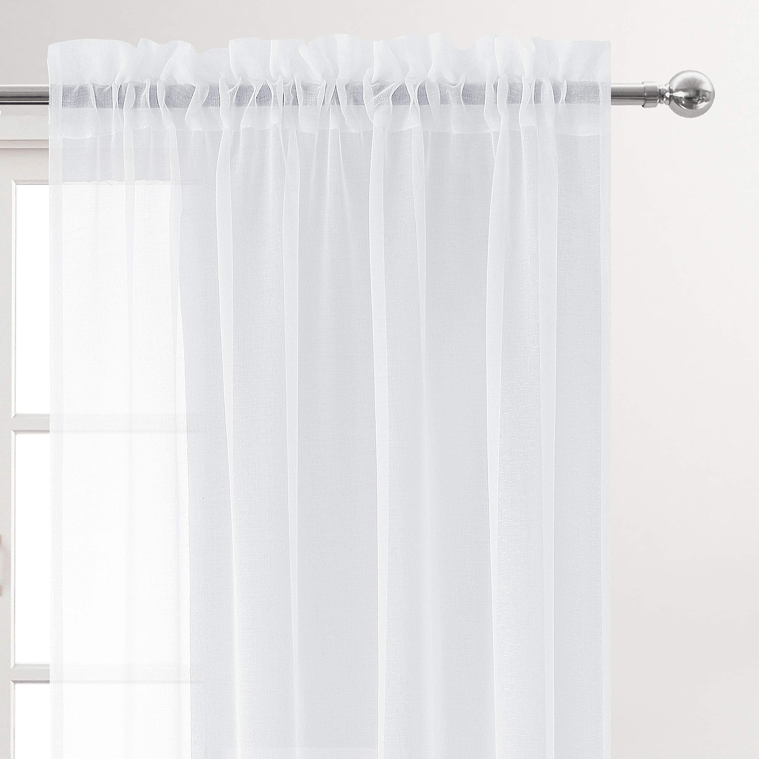 Dwcn White Sheer Curtains Semi Transparent Voile Rod Pocket Curtains For Bedroom And Living Room, 52 X 95 Inches Long, Set Of 2