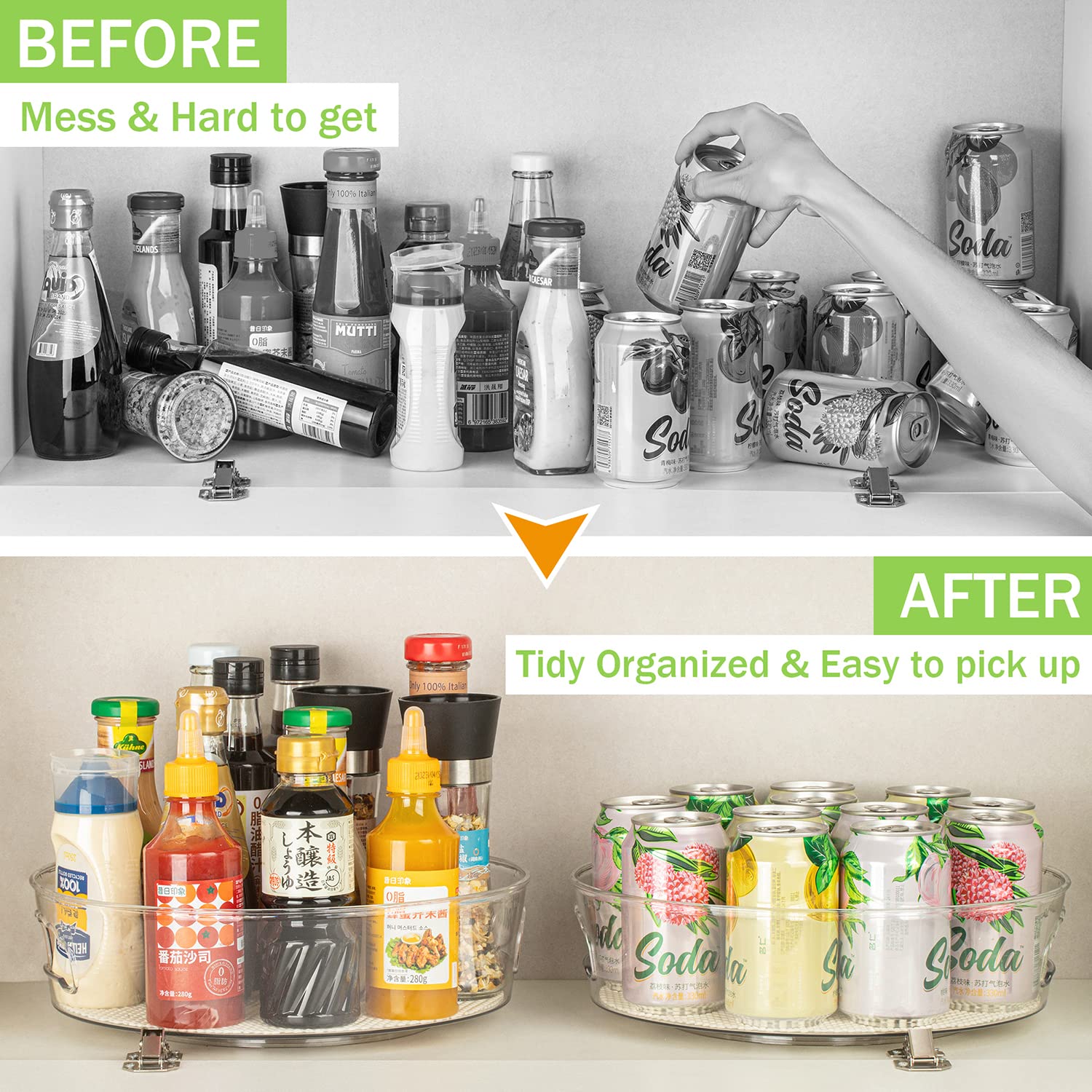 3 Pack Lazy Susan Organizer For Pantry Storage With Non-Skid Liner, 12'' Clear Rotating Lazy Susan Turntable For Coner Cabinet,