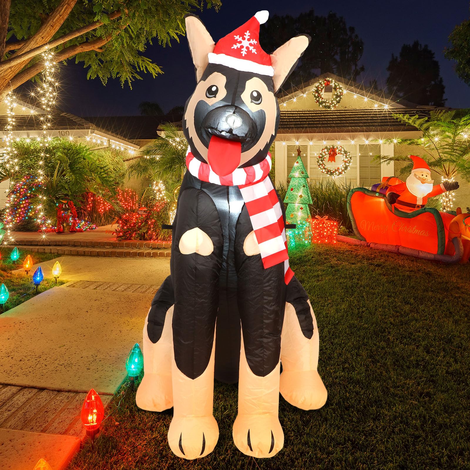 Glimin 5 ft Inflatable German Shepherd Christmas Decoration 2025 Blow up Yard Outdoor Dog Decoration Christmas Inflatable German