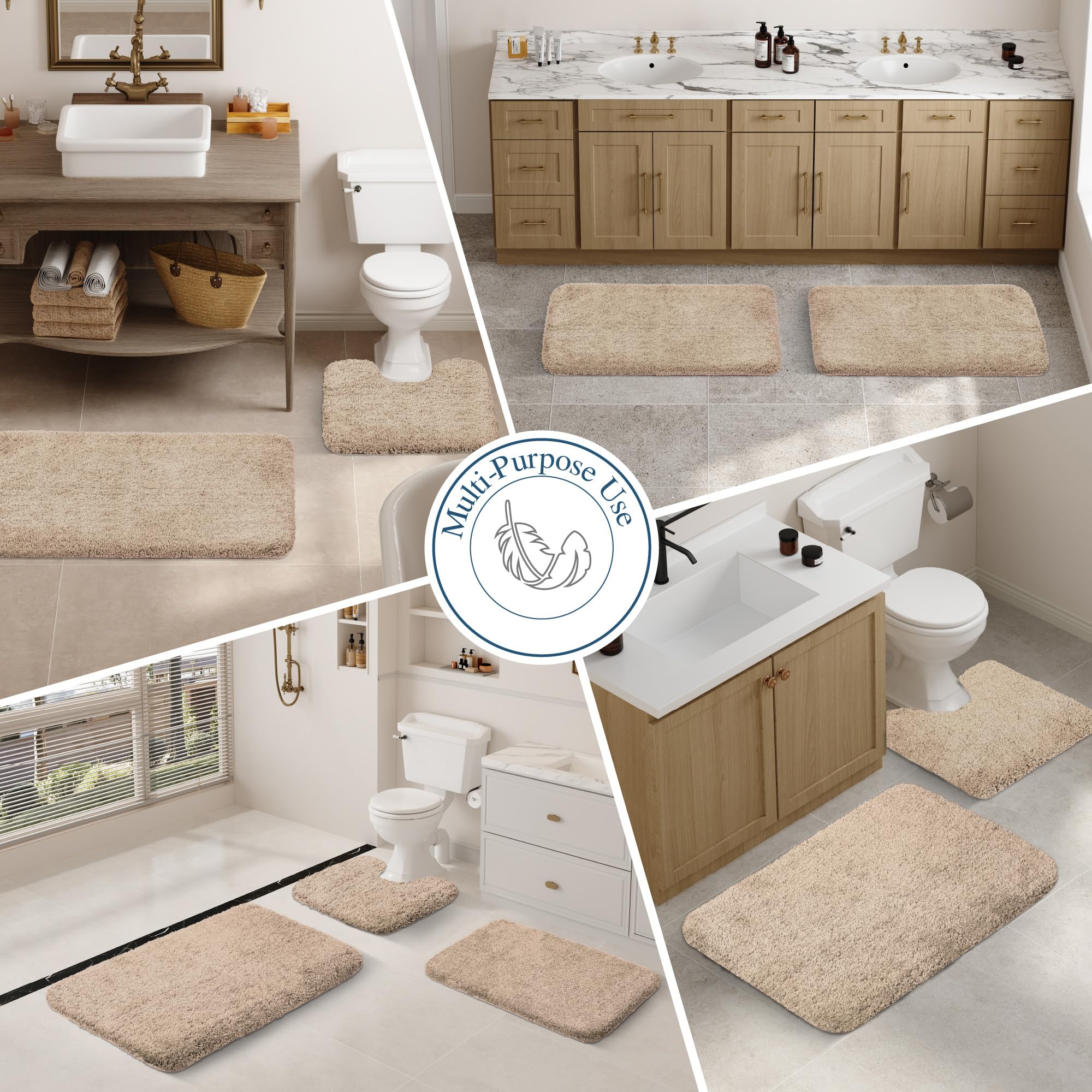 Walensee Bath Rug for Bathroom Non Slip Bathroom Mat (20 x 32  Beige) Water Absorbent Soft Microfiber Shaggy Bathroom Rug Machine Washable Bath Mat for Bathroom Thick Plush Shower Mat