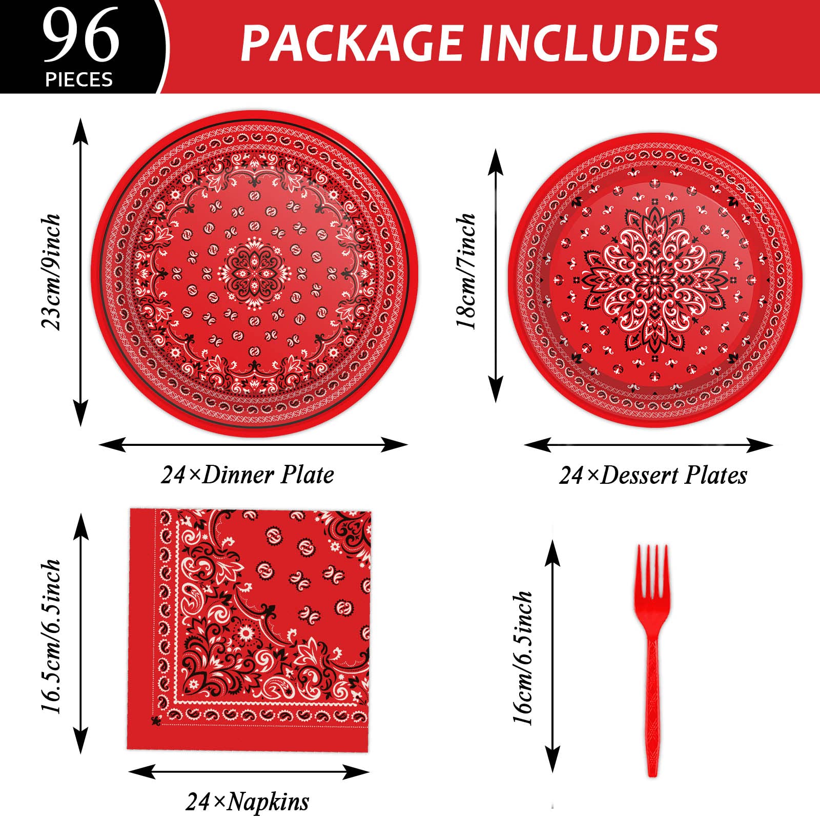 Wiooffen 96 Pcs Red Bandana Western Party Supplies Paisley Cowboy Cowgirl Farm Themed Party Decoration Bandana Western Party Tab