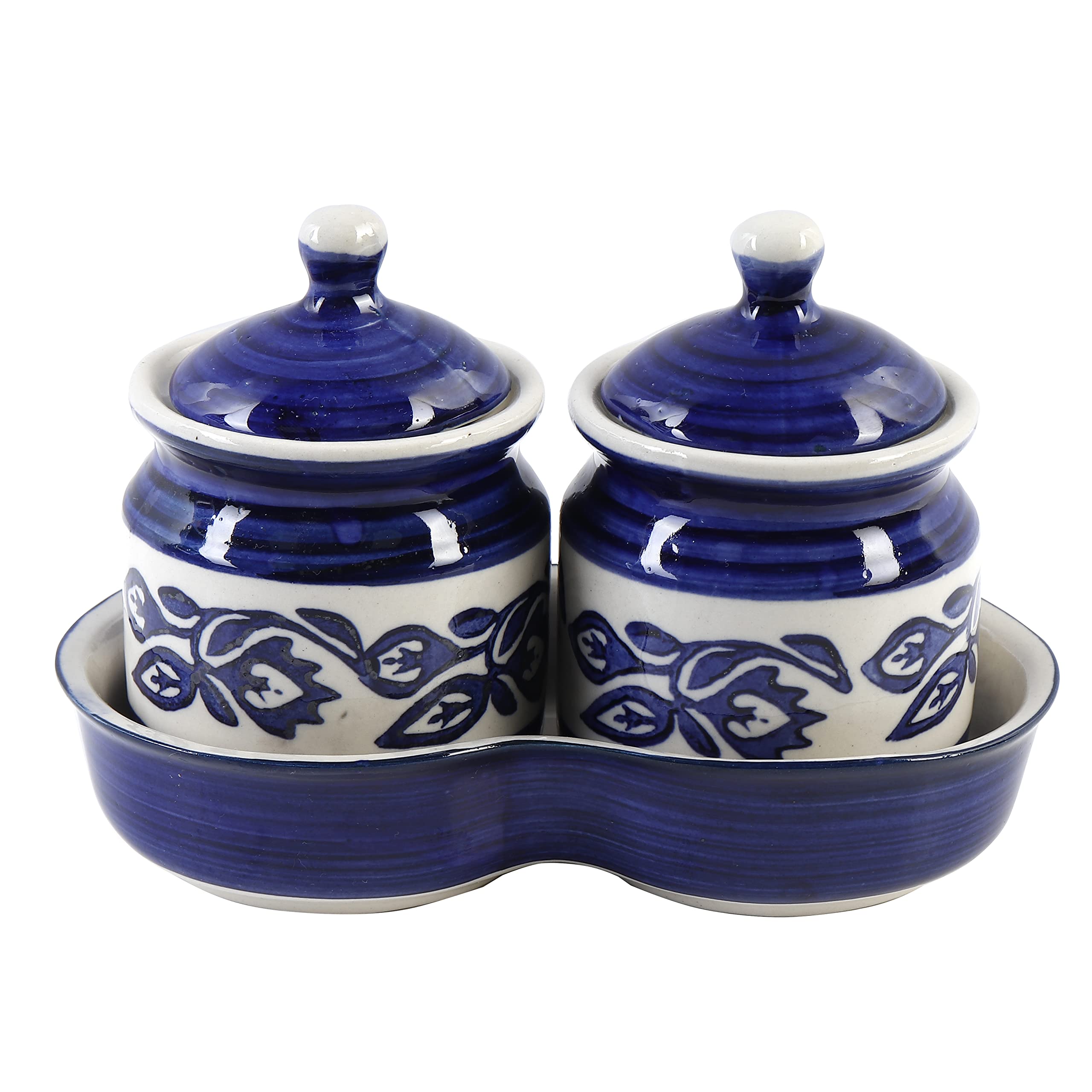 Kreative Homes Ceramic Storage Container With Lid  200 Grams, Set Of 2, Blue