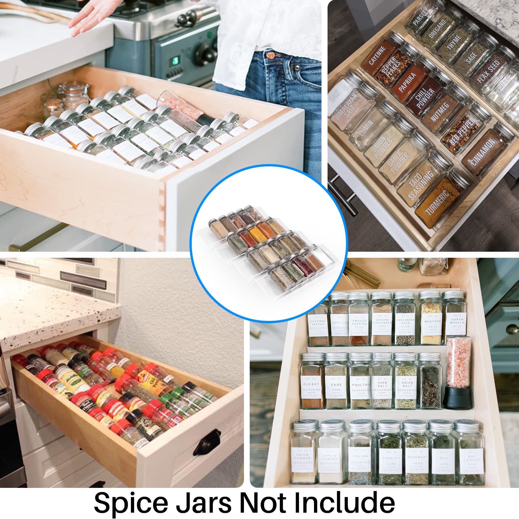 Antimbee Spice Drawer Organizer, 4 Tier- 4 Pack Acrylic Spice Rack Tray for Drawer,Kitchen Spice Rack Tray for Countertop expand
