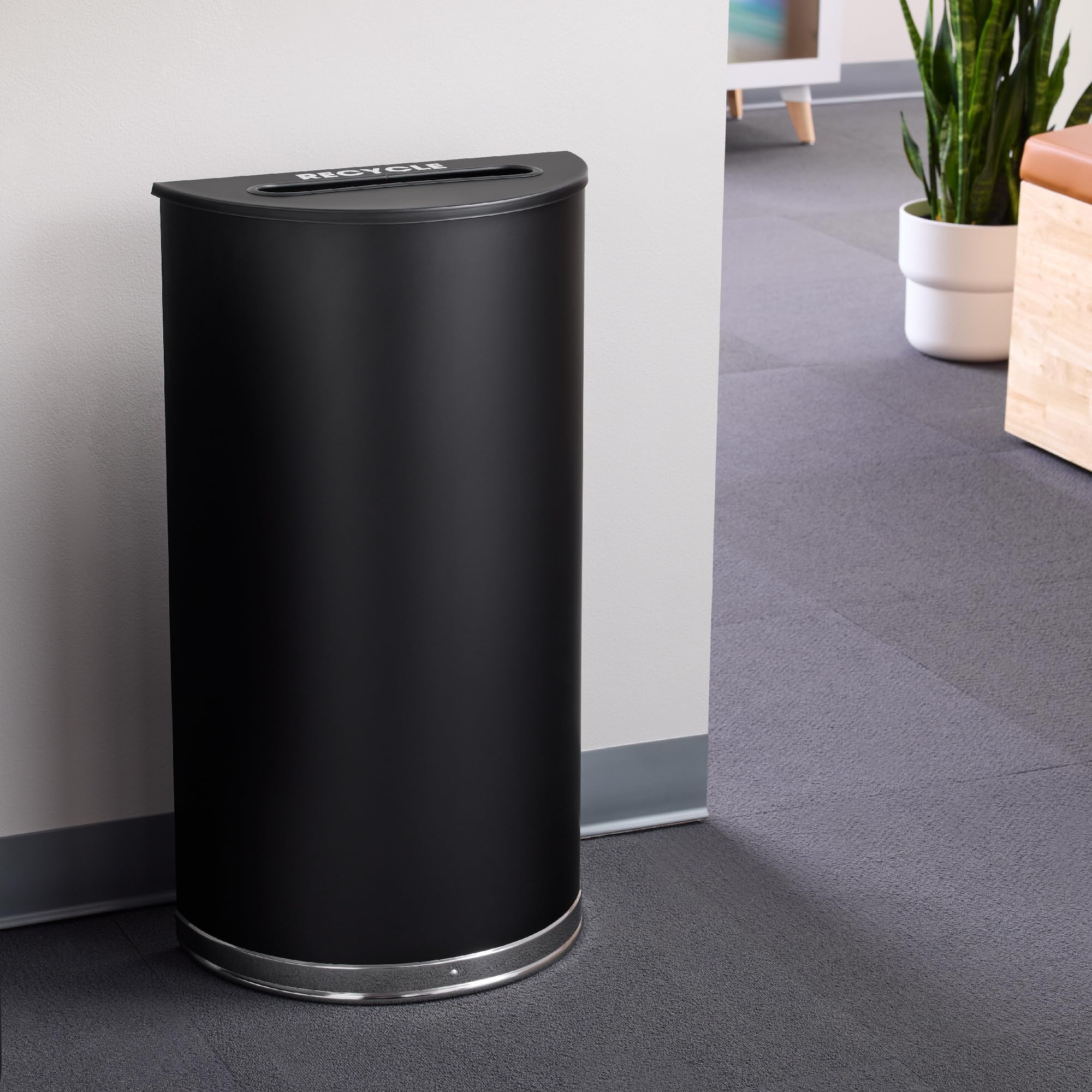 Safco Half Round Receptacle, Space-Saving Trash Can & Recycling Bin With Included Slot, Round & Half-Circle Lids, 15 Gallons