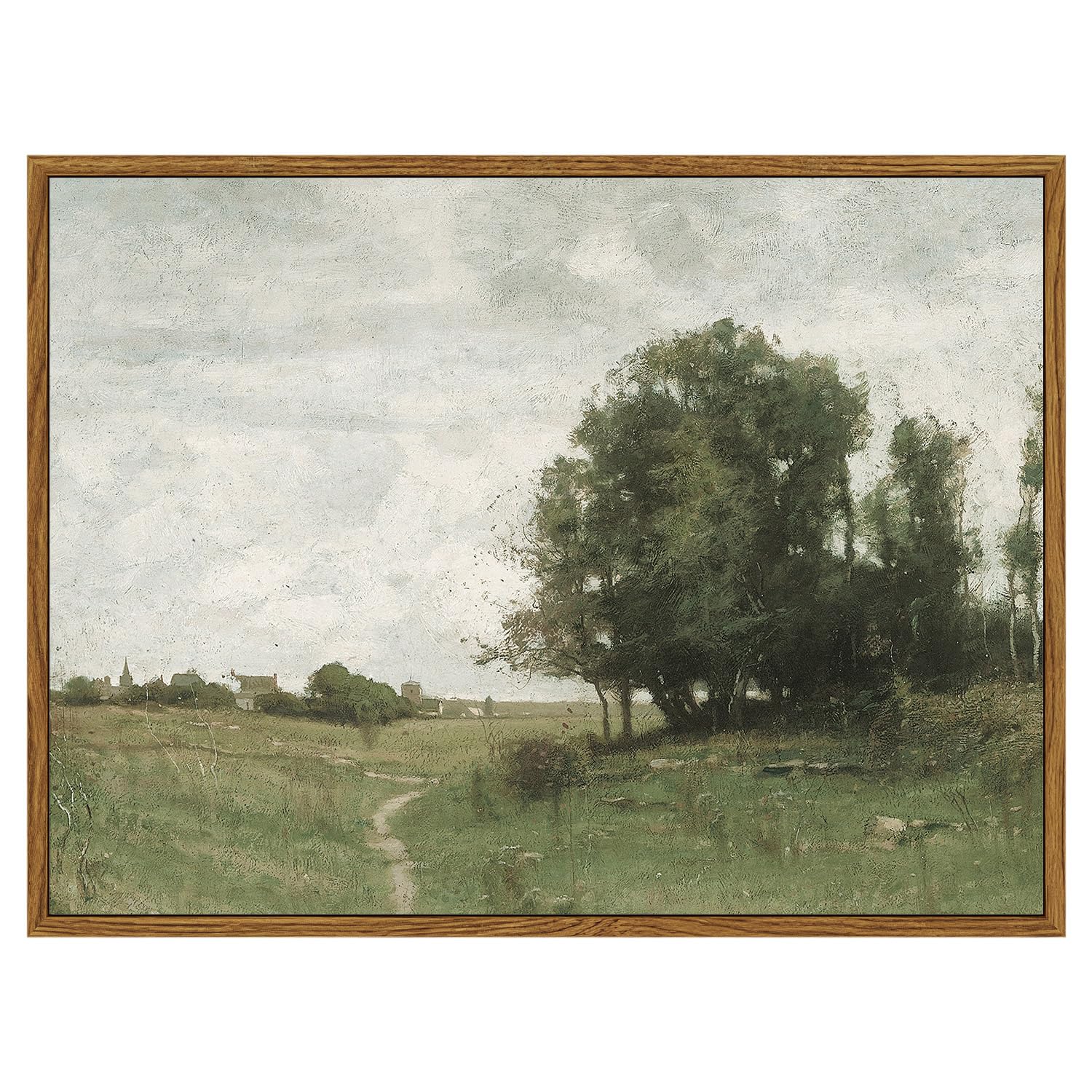 Arpeotcy Vintage Country Framed Wall Art, The Path To The Village Scenery Retro Painting Decor Aesthetic, 12X16 Inch Canvas Prin
