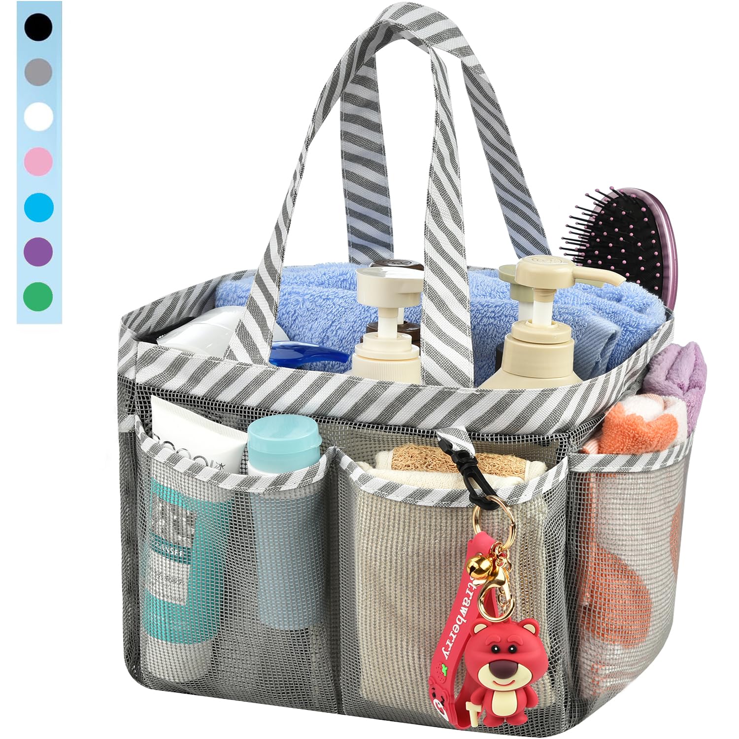 Haundry Mesh Shower Caddy Bag  Portable College Dorm Bathroom Tote  Quick Dry Holder for Camp Gym  8 Basket Pockets with Key Hook and 2 Oxford Handles  Gray