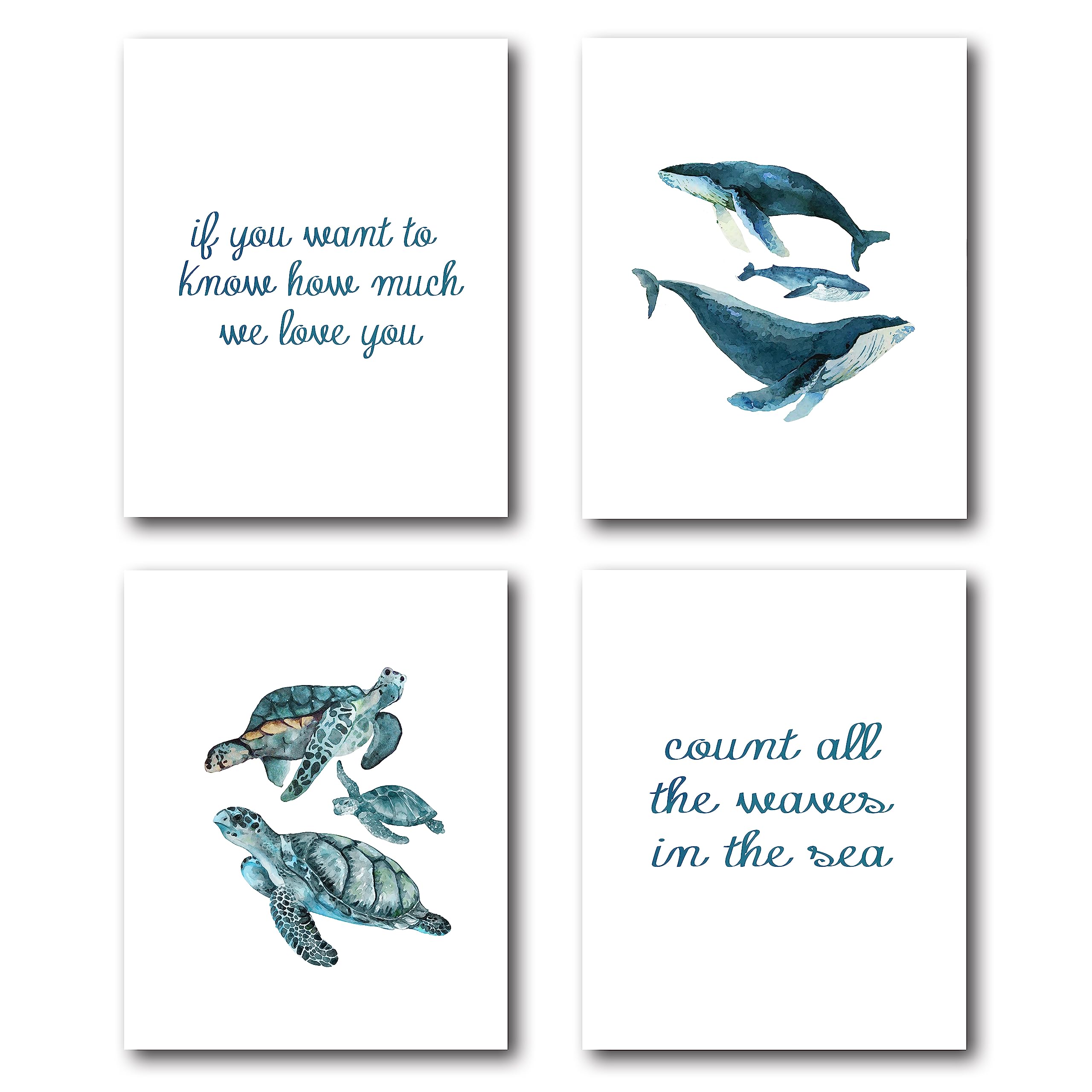 Xwelldan Watercolor Nautical Whale Ocean Sea Turtle Love You Wall Art Prints,Baby Shower Gifts For Boys Kids,Nursery Wall Art De