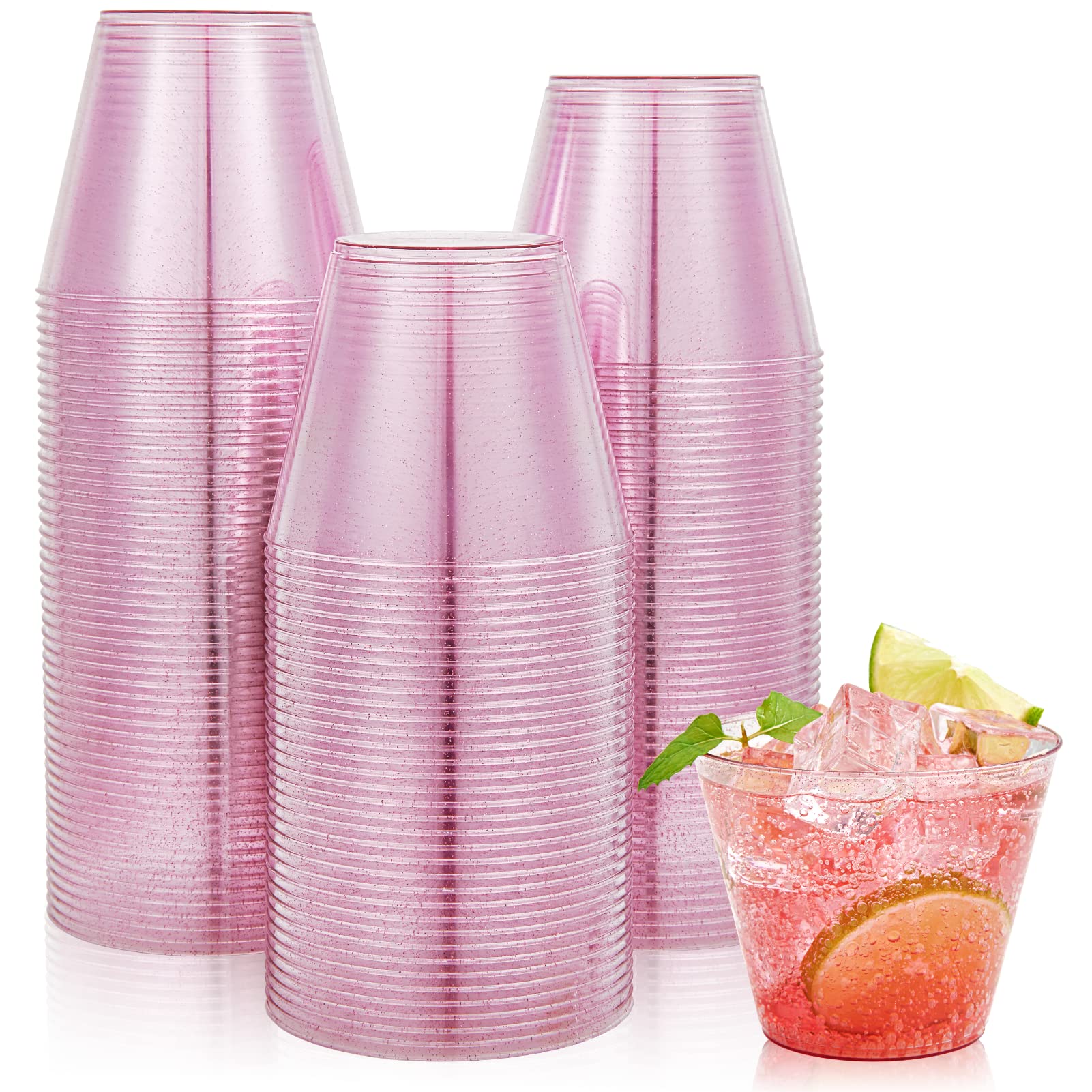 Jolly Chef 9 Oz Purple Plastic Cups, 100 Pack Party Cups Tumblers, Heavy-Duty Purple Glitter Plastic Cups Disposable Cups For We