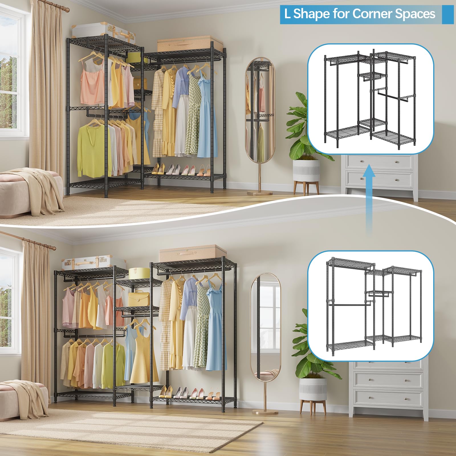 Vipek V6 Wire Garment Rack Heavy Duty Clothes Rack Metal With Shelves, Freestanding Portable Wardrobe Closet Rack For Hanging Cl