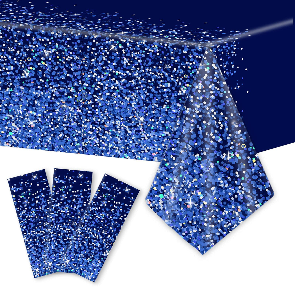 3Pcs Navy Blue And Silver Tablecloth For Rectangle Tables Disposable Royal Blue Tablecloth Sparkle Confetti Denim And Diamonds P