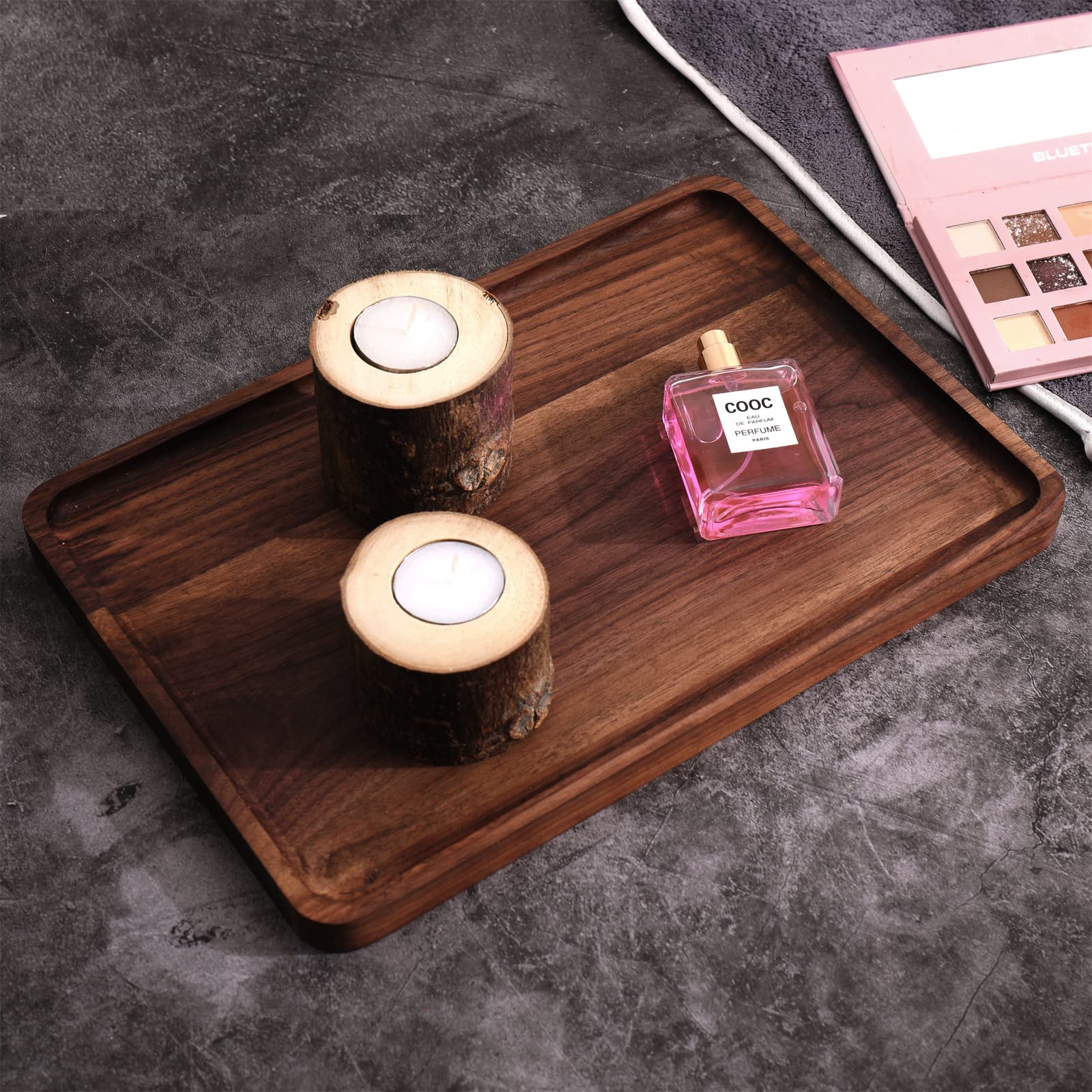 Rustic Walnut Wood Serving Tray,13''X9'' Rectangle Platter Tea Tray Coffee Table Tray,Kitchen Tableware Decor Decorative Wood De