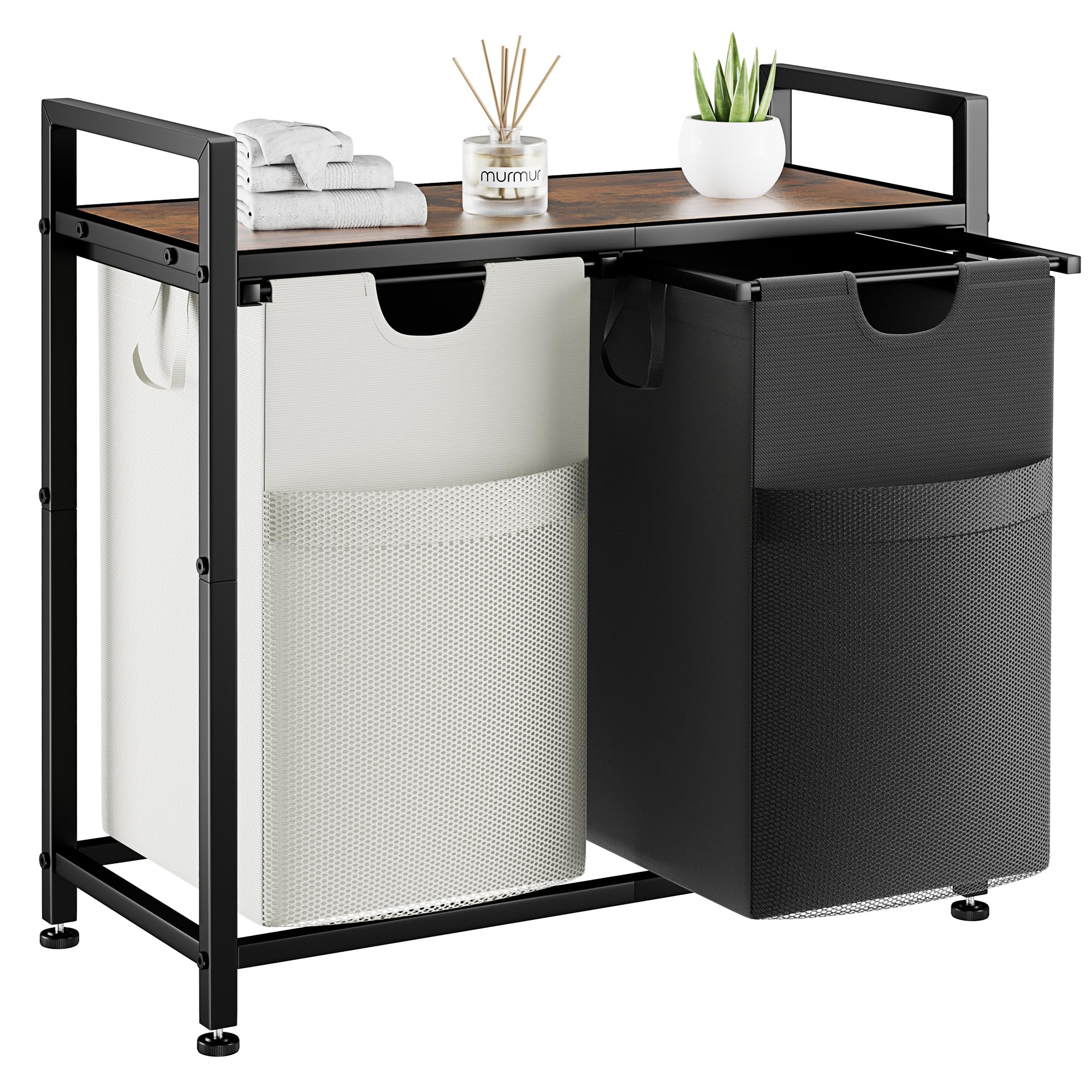 Lulive Double Laundry Hamper, Multifunctional Basket Organizer, 112L Laundry Sorter With Removable Bags And Fabric Handles, Larg