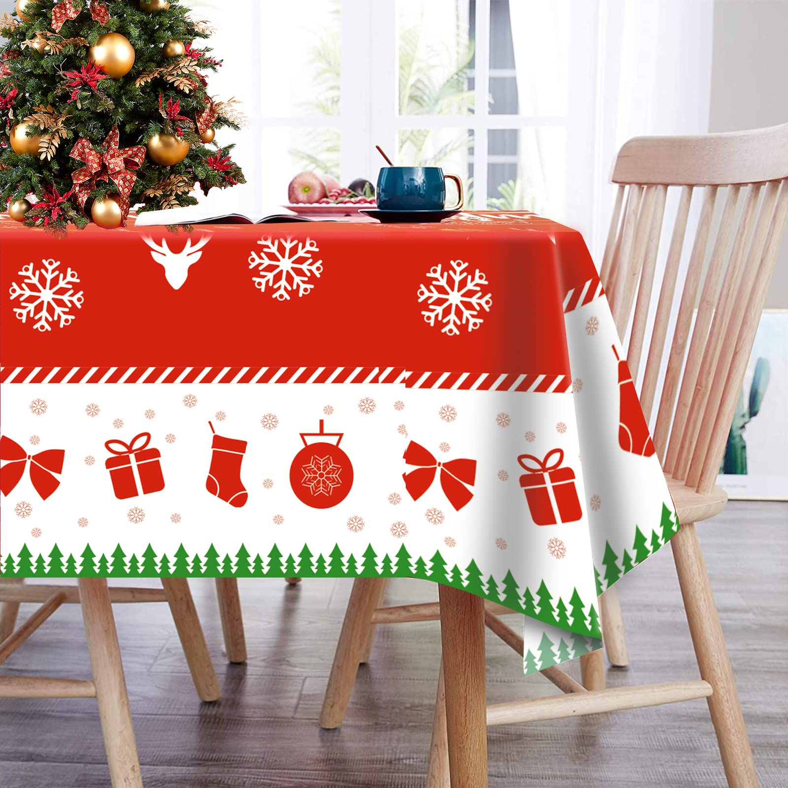 3 Pack Christmas Tablecloth, Disposable Plastic Christmas Table Cloth Rectangle 54X108 Inch, Christmas Tree Snowflake Bell Deer