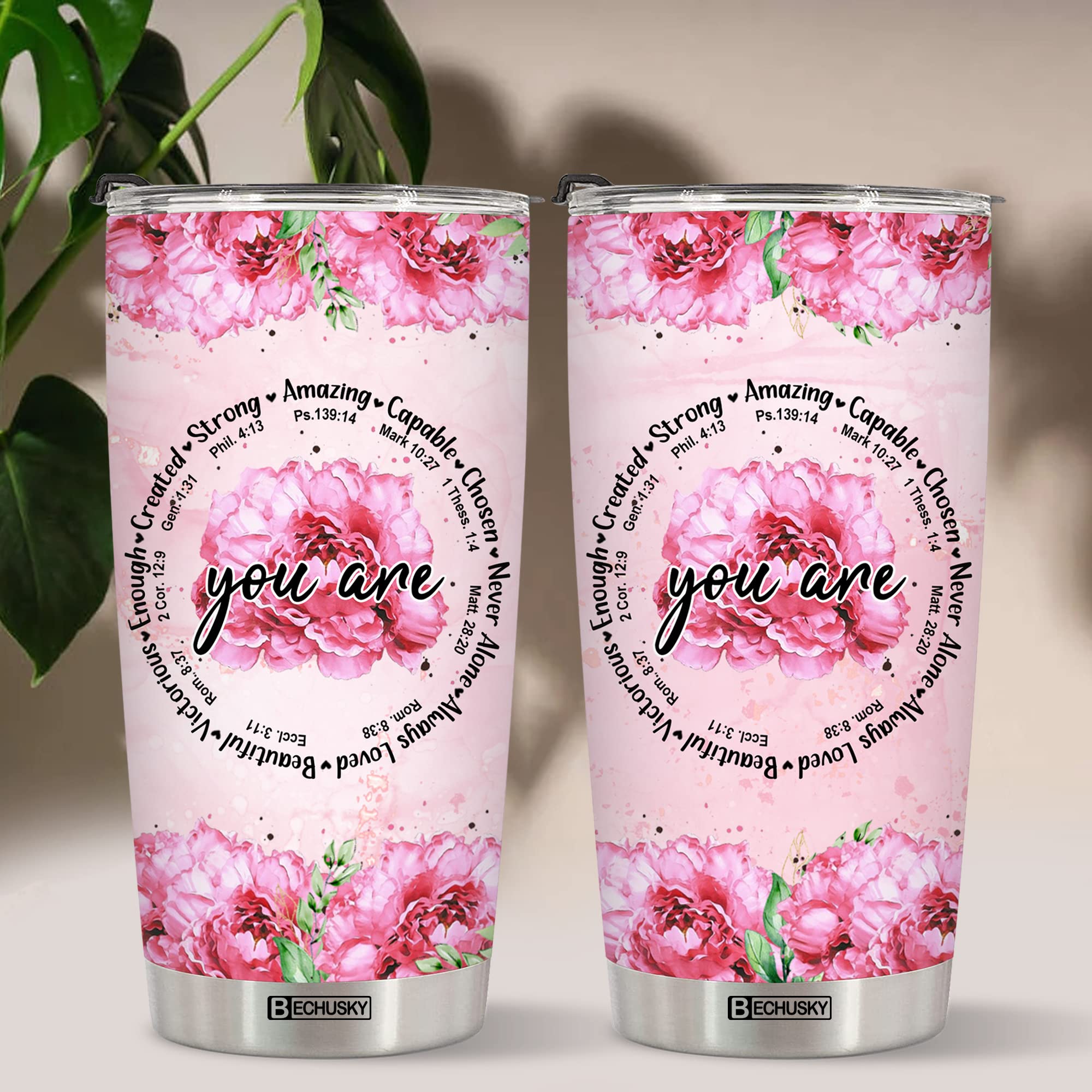 Bechusky Christian Tumbler Bible Verse Tumbler Christian Floral Christian Gifts For Women Faith Inspirational Gifts For Women Re