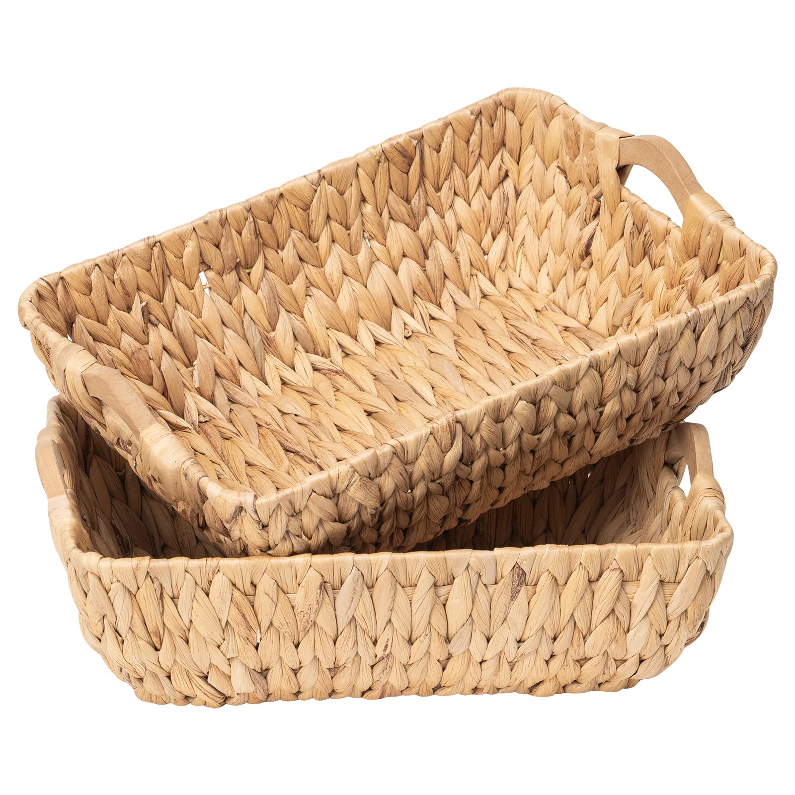 Fairyhaus Wicker Baskets With Handles, Natural Wicker Basket For Organizing Shelves, Small Hand Woven Water Hyacinth Storage Bas