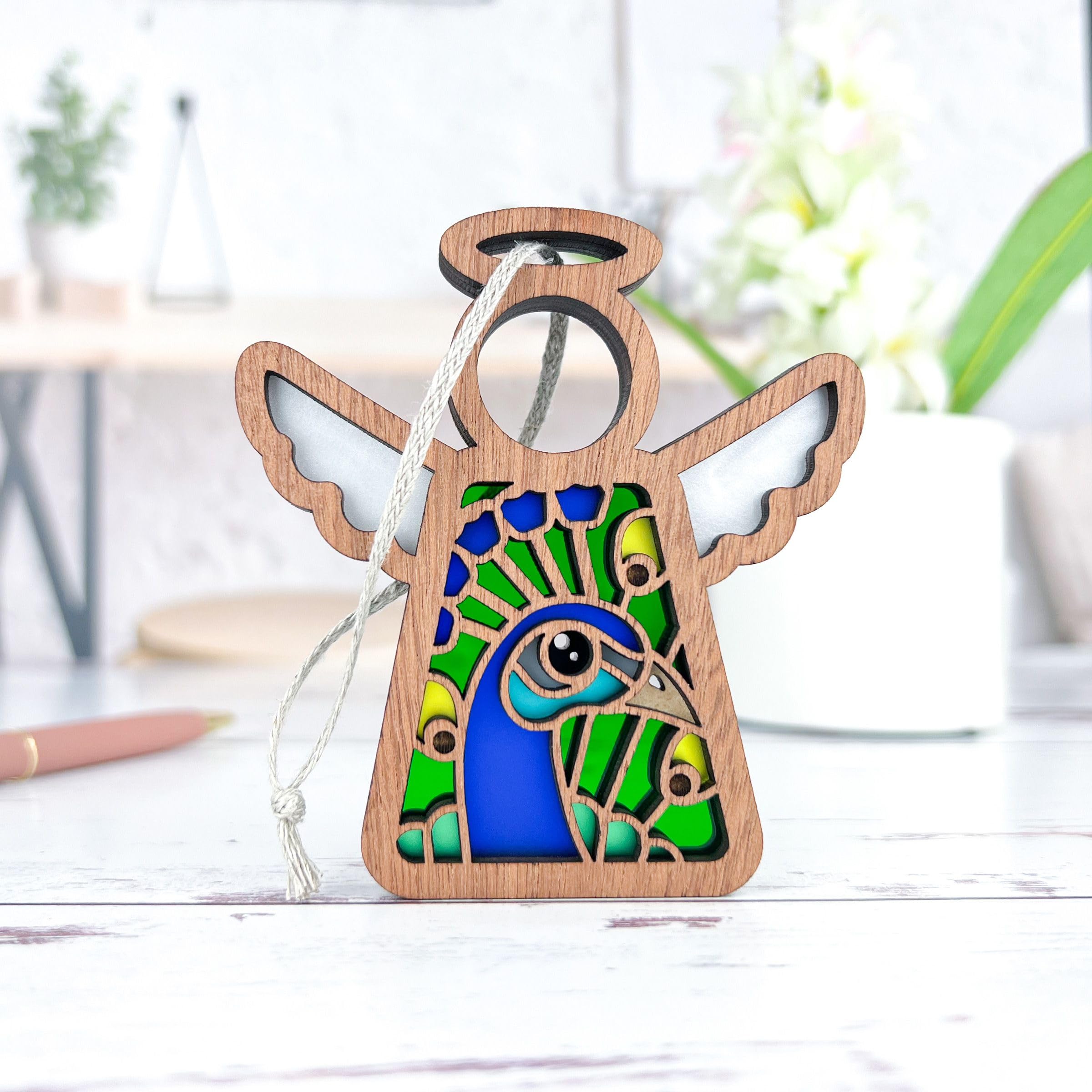 3.5 (H) Peacock Ornaments for Christmas Tree - Peacock Angel Wings Memorial Gifts for Loss of Mom, Grandma