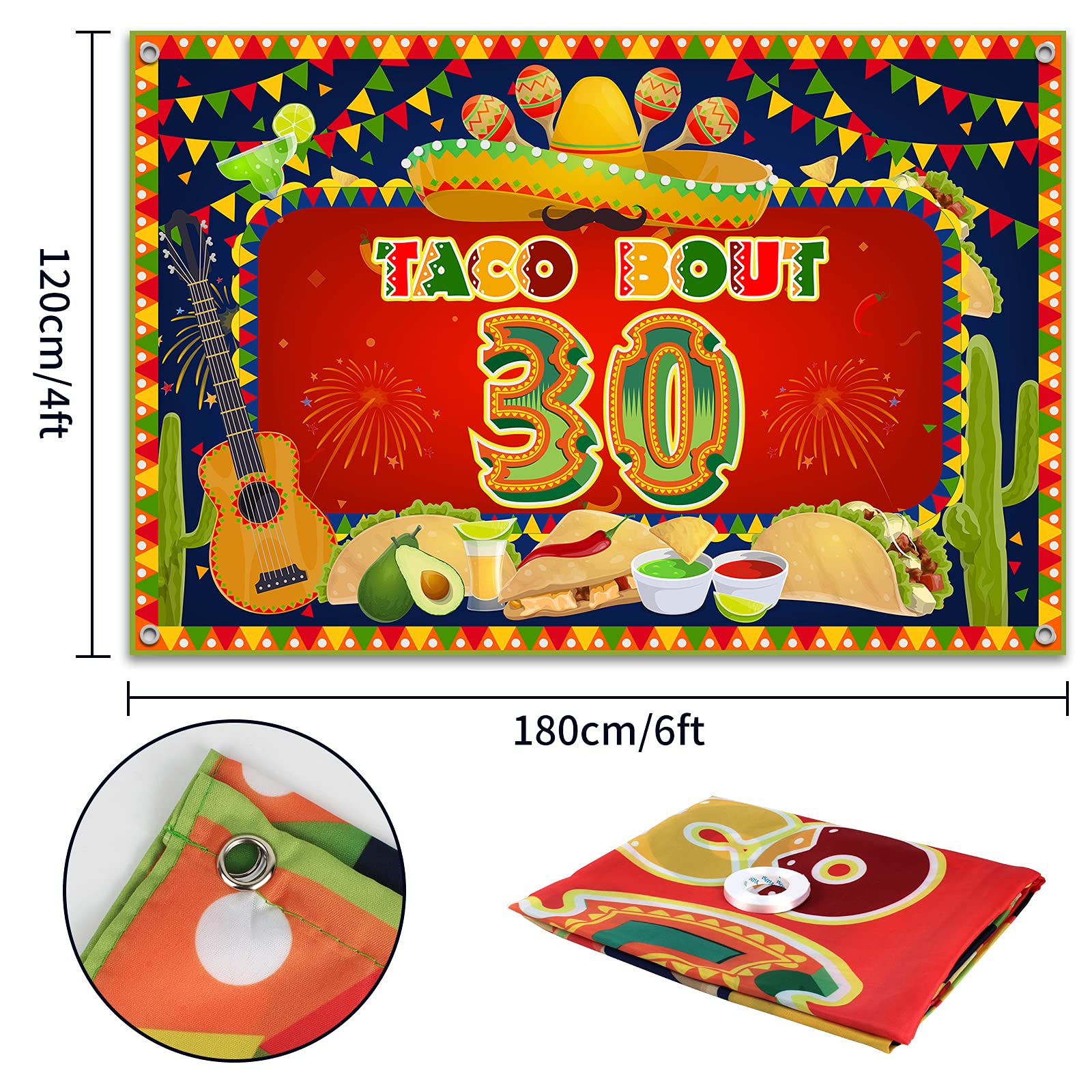 Hamigar 6X4Ft Happy 30Th Birthday Banner Backdrop - Taco Bout 30 Fiesta Mexican Cactus Birthday Decorations Party Supplies For M