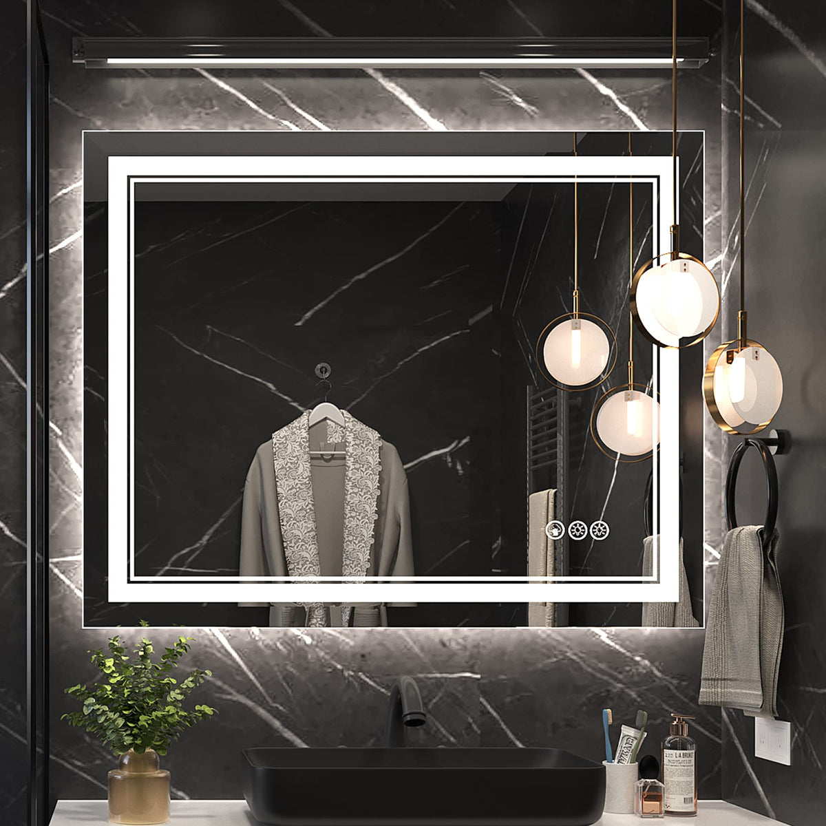 Ratsamee 40X32 Inch Led Mirror For Bathroom With Front Light And Backlit, Dimmable Anti Fog Wall Bathroom Mirror With Led Lights