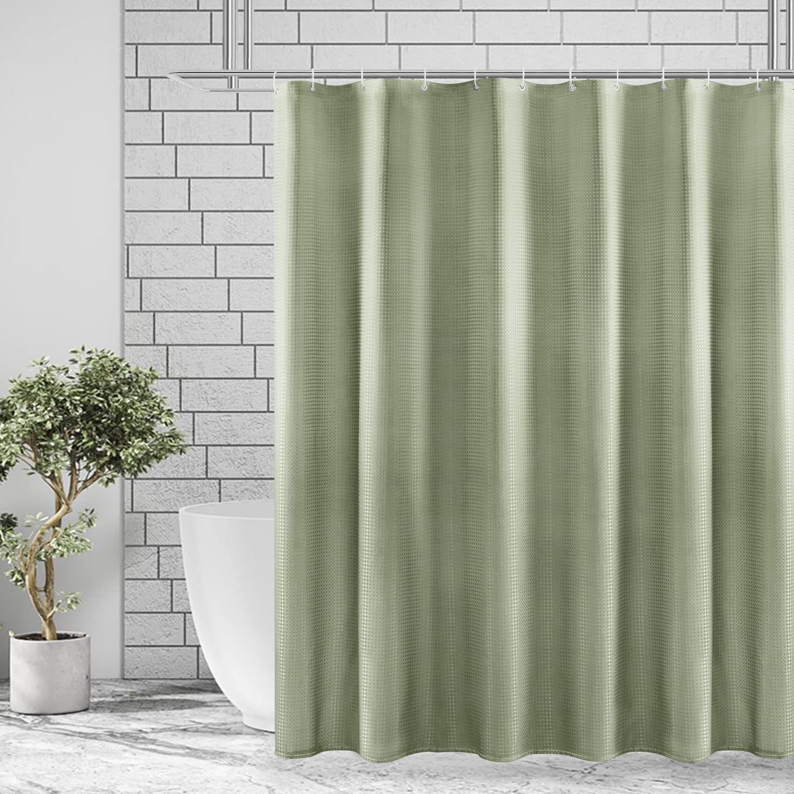 Bbiggood Sage Green Shower Curtain, Waffle Weave Shower Curtain For Bathroom Set With Hooks, Waterproof Luxury Hotel Spa Style D