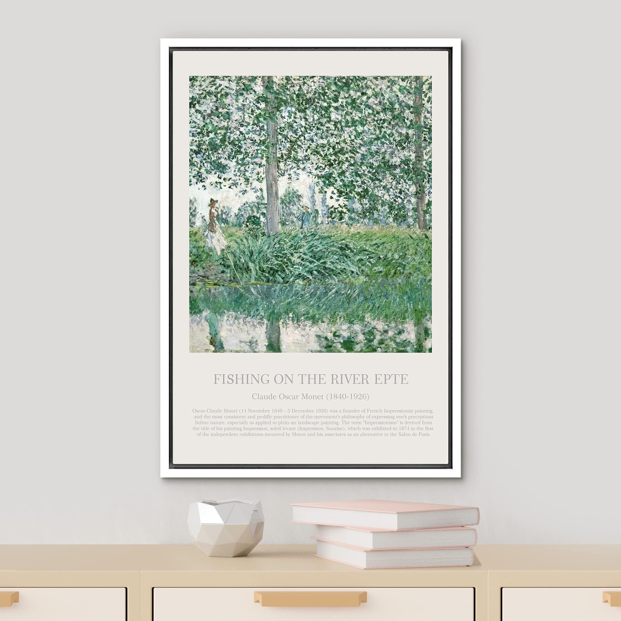 Idea4Wall Framed Canvas Print Wall Art Fishing On The River Epte Master Artist Claude Monet Nature Wilderness Oil Painting Impre
