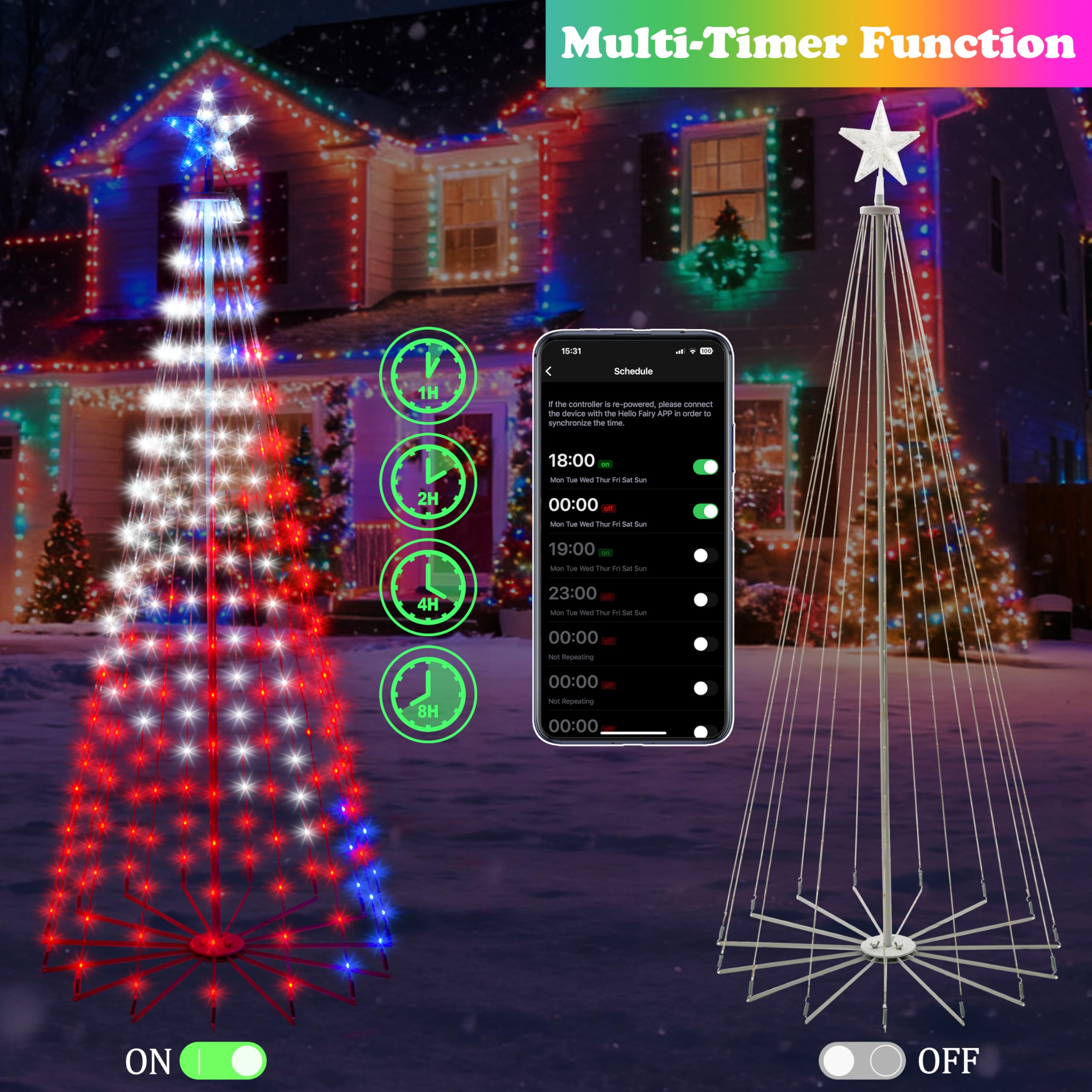 Holaurora 10FT Lighted Outdoor Christmas Tree, 514 LED Smart Cone Tree, Music Sync RGB Fairy Lights, LED Light Show, APP and Rem