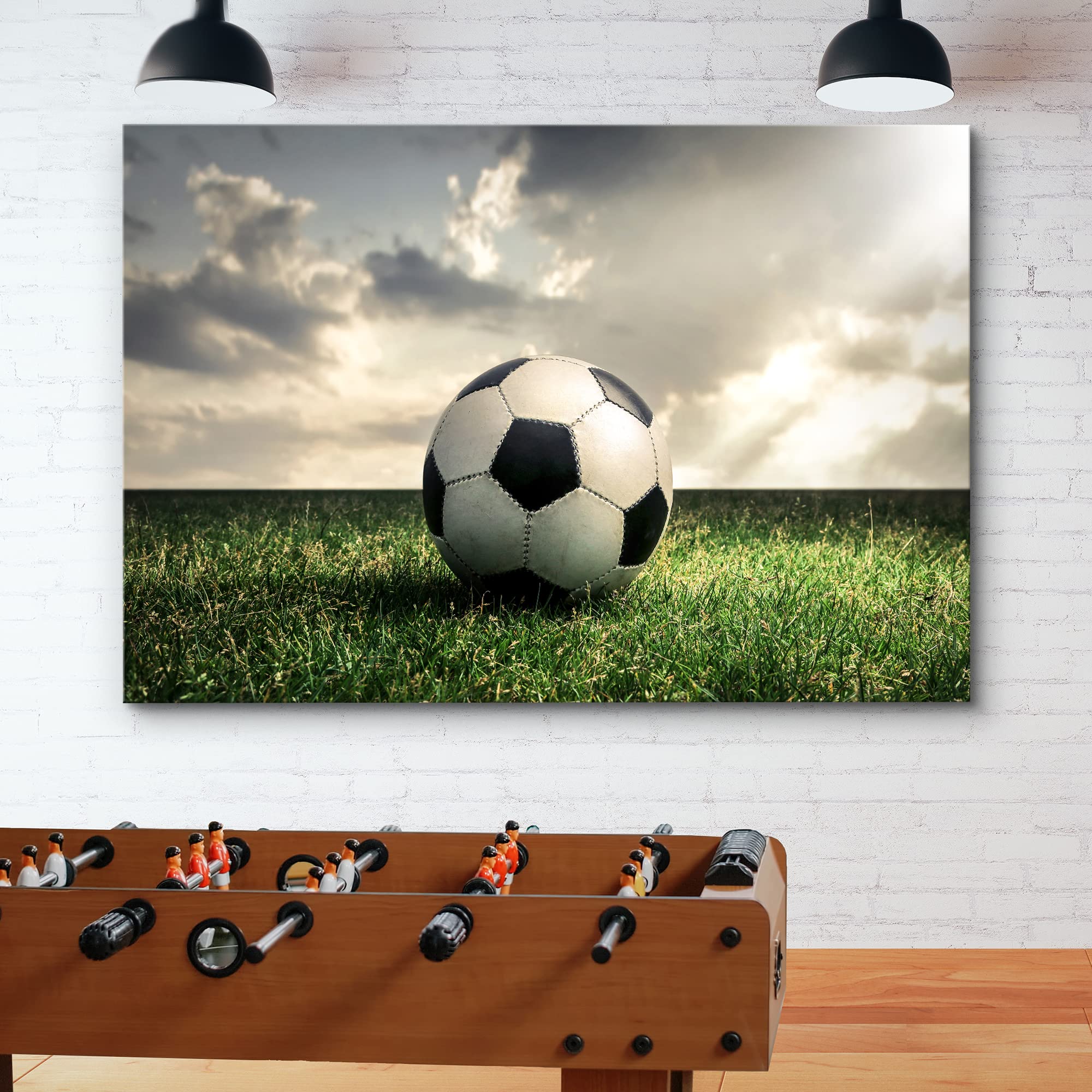 Wall26 Canvas Print Wall Art Sunlight Cloudy Sky Soccer Ball Green Field Sports & Fitness Athletes Photography Realism Boy'S Bed