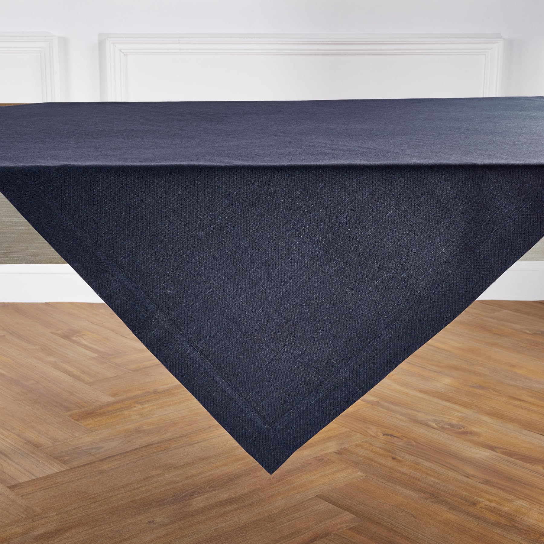 Solino Home Linen Tablecloth 52 X 52 Inch - Chambray Navy 100% Pure Linen Table Throw For Spring, Easter - Handcrafted And Machi