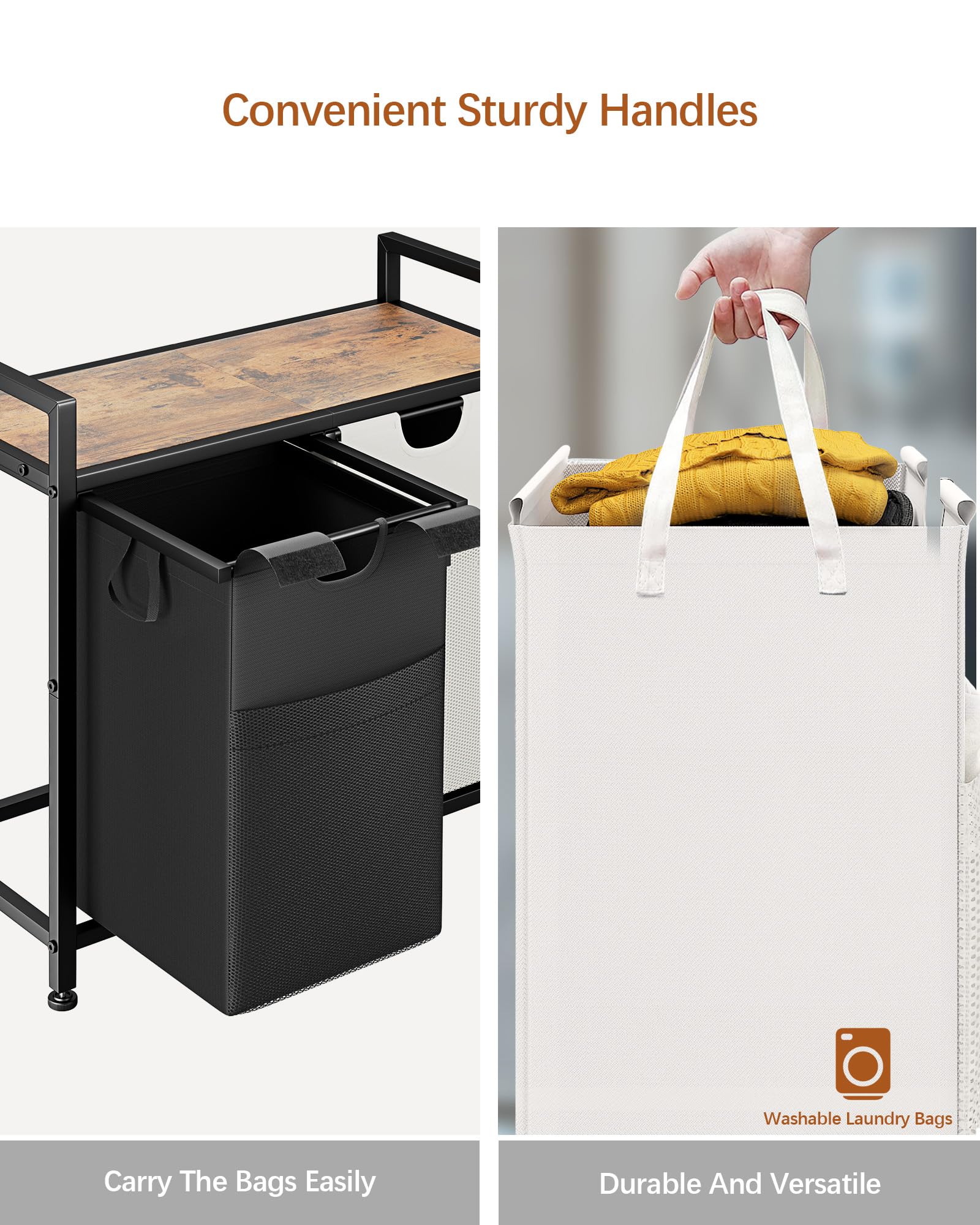 Lulive Double Laundry Hamper, Multifunctional Basket Organizer, 112L Laundry Sorter With Removable Bags And Fabric Handles, Larg