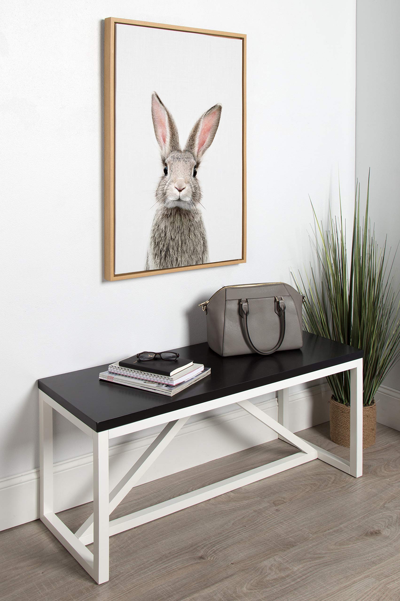 Kate And Laurel Sylvie Female Baby Bunny Rabbit Animal Print Portrait Framed Canvas Wall Art By Amy Peterson, 23X33 Natural
